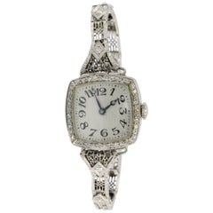 Antique Krementz Ladies White Gold Diamond Mechanical Wristwatch, circa 1920s