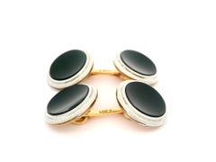 Krementz Men's 14k Yellow Gold & Platinum Concave Black Onyx Round Cufflinks