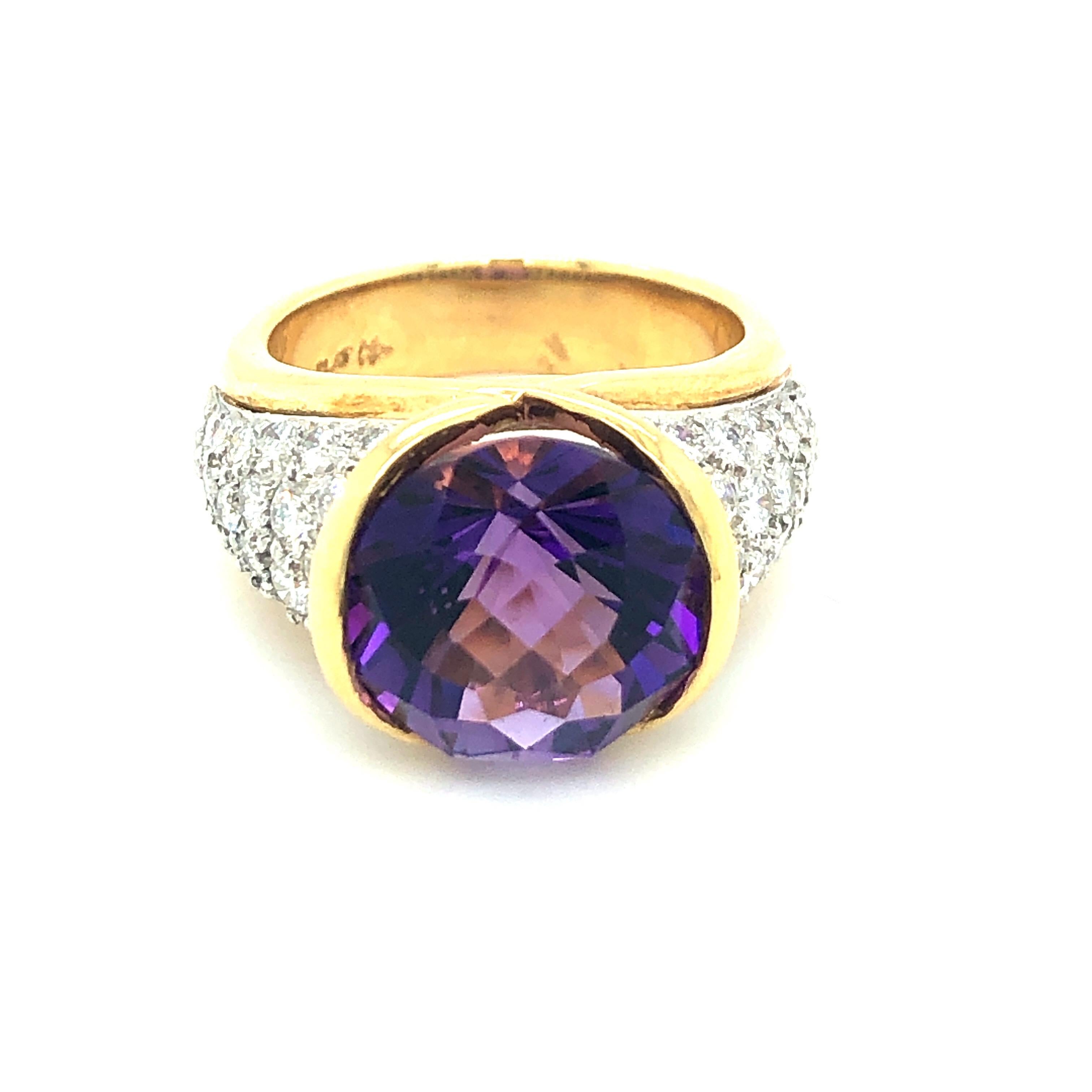 Round Cut Krementz Platinum and Yellow Gold Amethyst and Diamond Ring For Sale