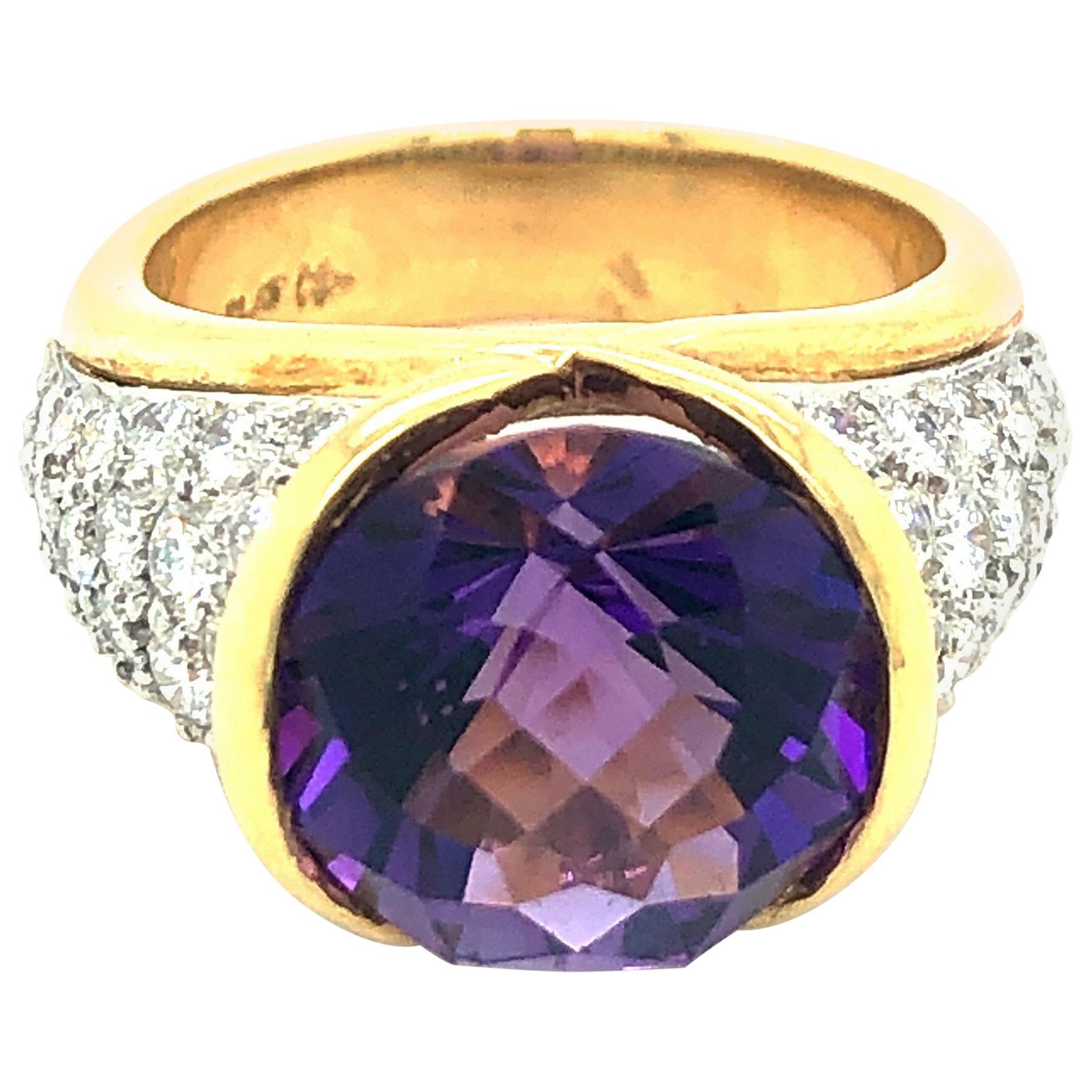 Krementz Platinum and Yellow Gold Amethyst and Diamond Ring For Sale