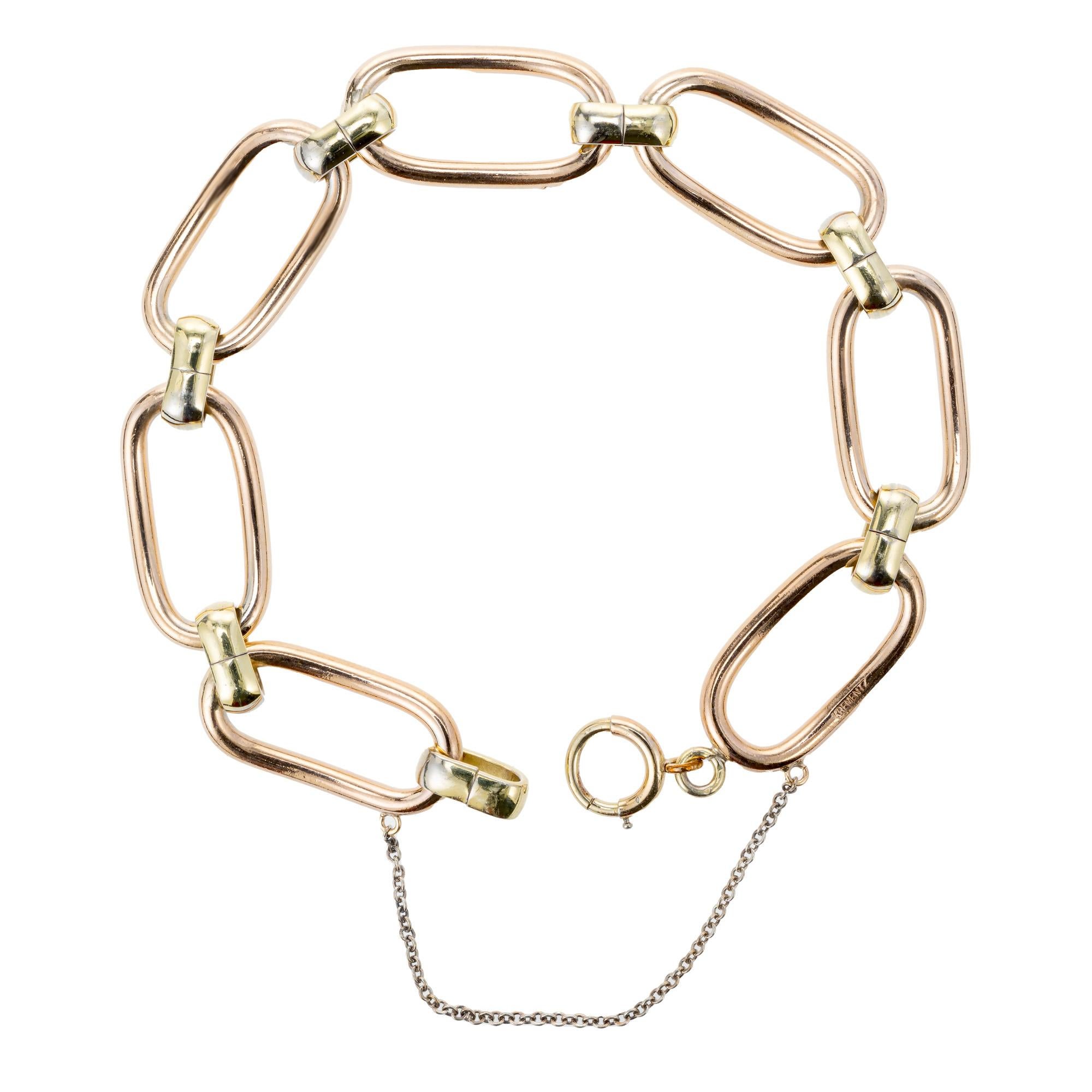 Krementz Retro Rose Grün Weißgold Gliederarmband im Zustand „Gut“ im Angebot in Stamford, CT