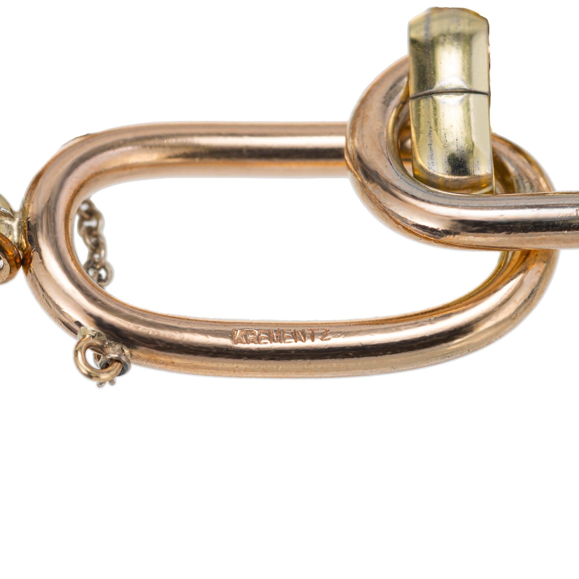 De las mujeres Krementz Retro Rose Green White Gold Link Bracelet en venta