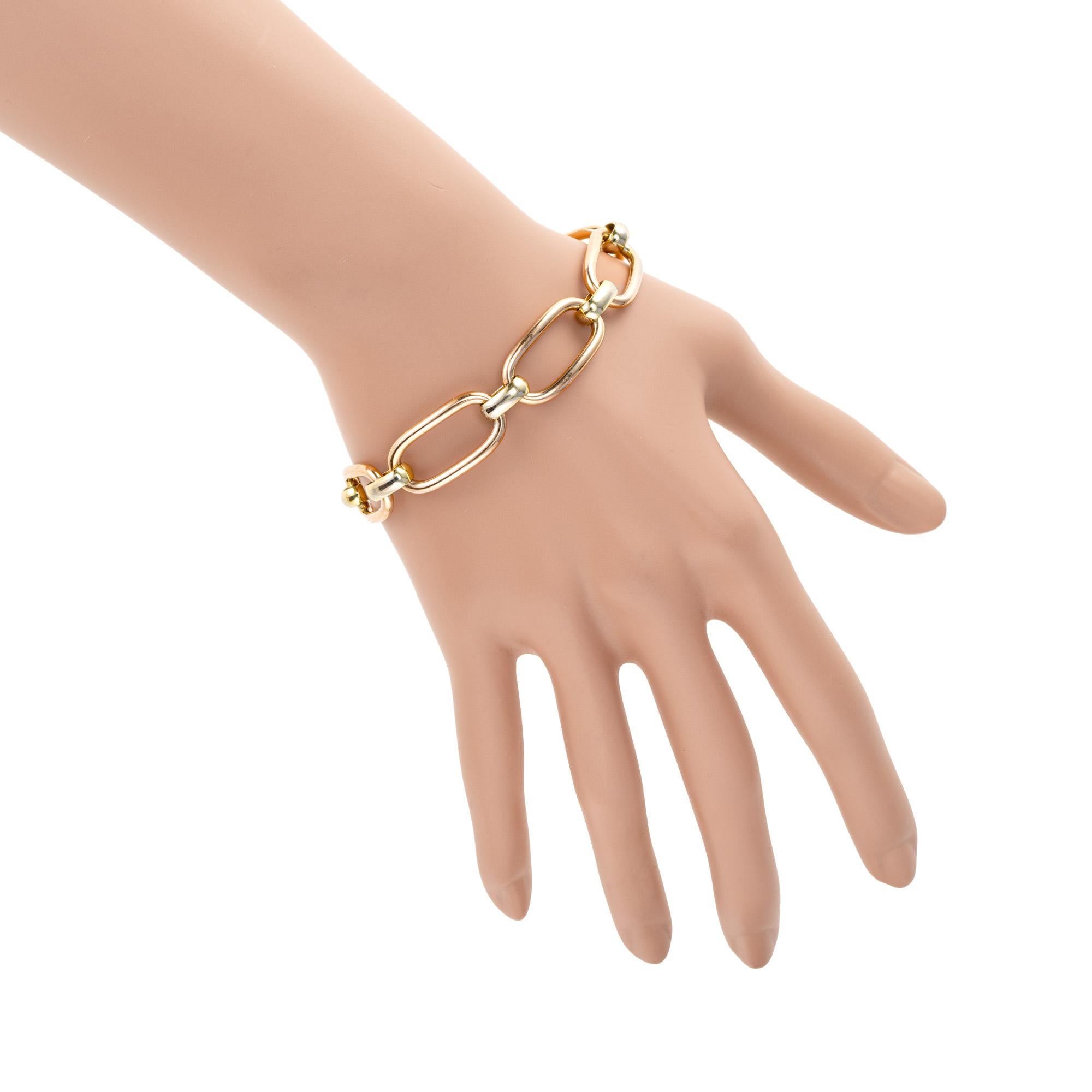 Krementz, bracelet rétro à maillons en or rose, vert et blanc en vente 1