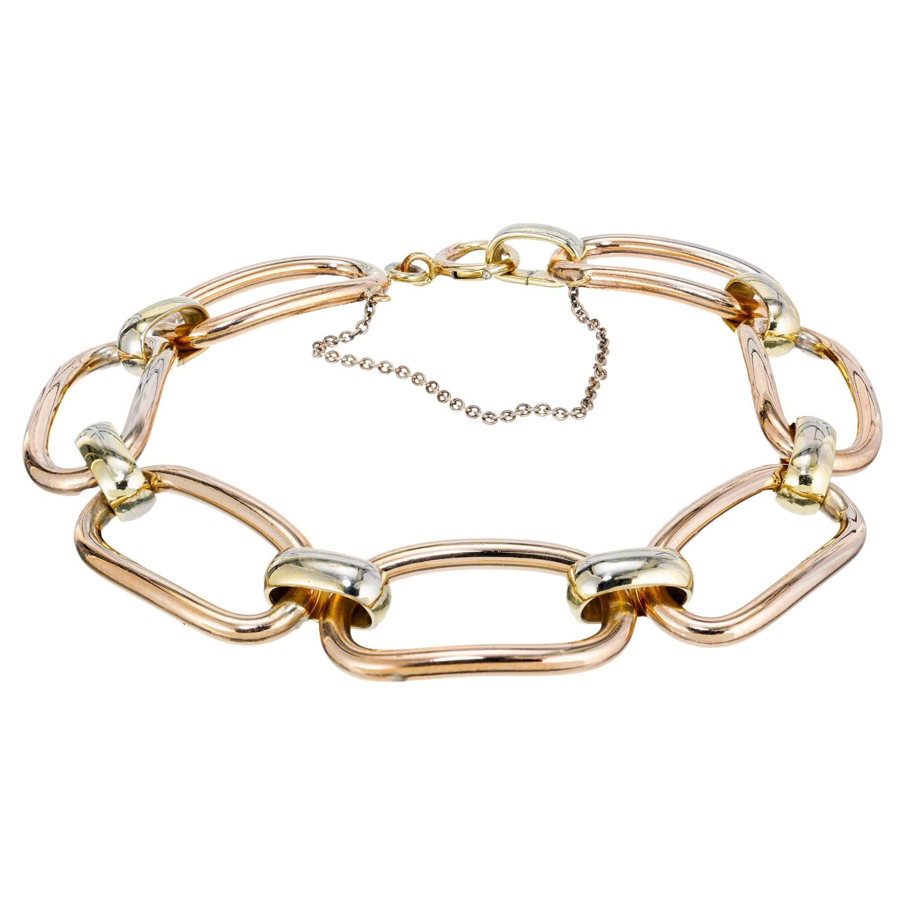 Krementz, bracelet rétro à maillons en or rose, vert et blanc en vente