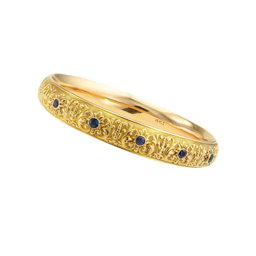 Krementz Sapphire Yellow Gold Antique Slip-On Bangle Bracelet 2