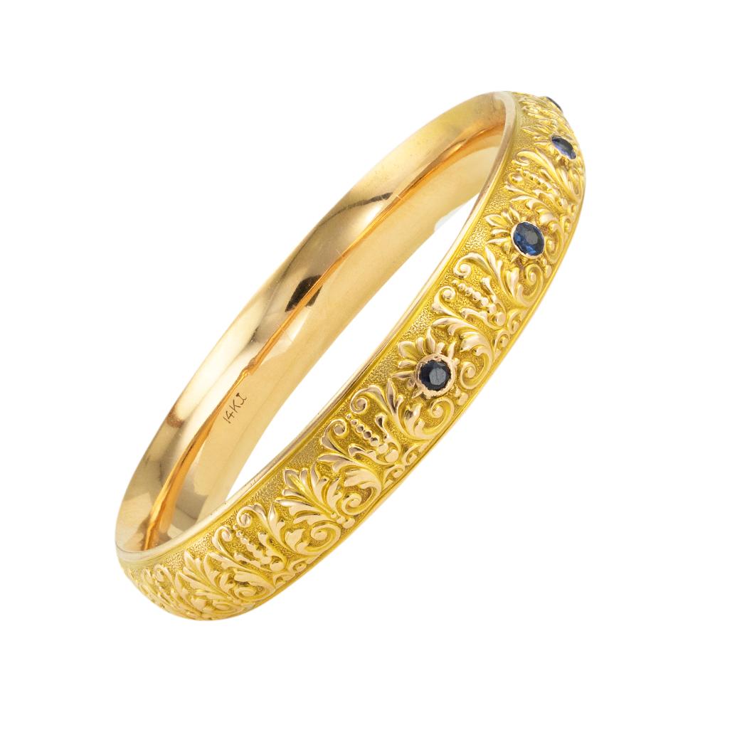 Krementz Sapphire Yellow Gold Antique Slip-On Bangle Bracelet 3