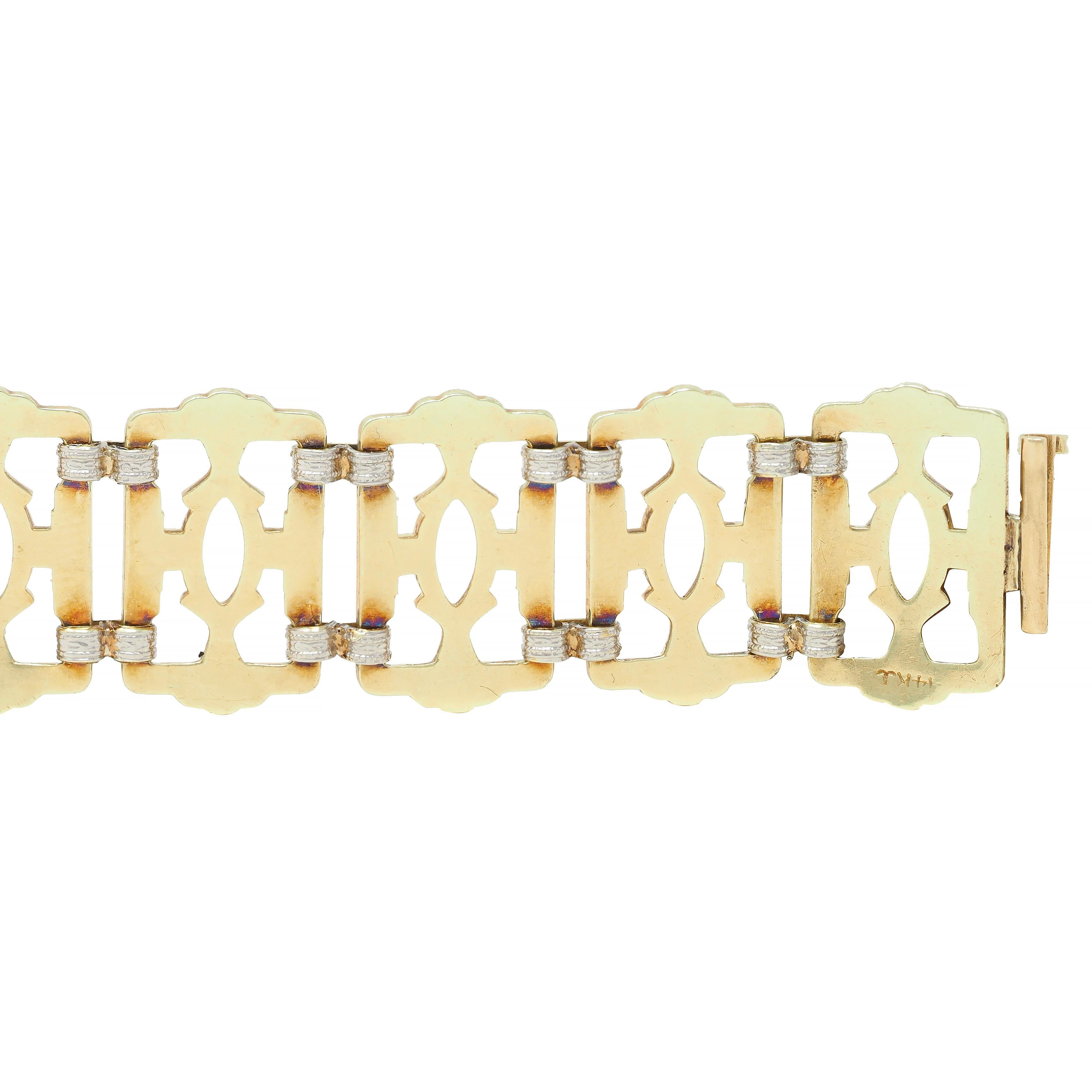 Krementz viktorianisches 14 Karat zweifarbiges Gold-Gliederarmband mit dekorativem Vintage-Paneel, Krementz im Angebot 4