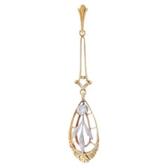 Ciondolo in oro giallo Krementz con diamante Art Deco Lavalier 14k 950 Europeo