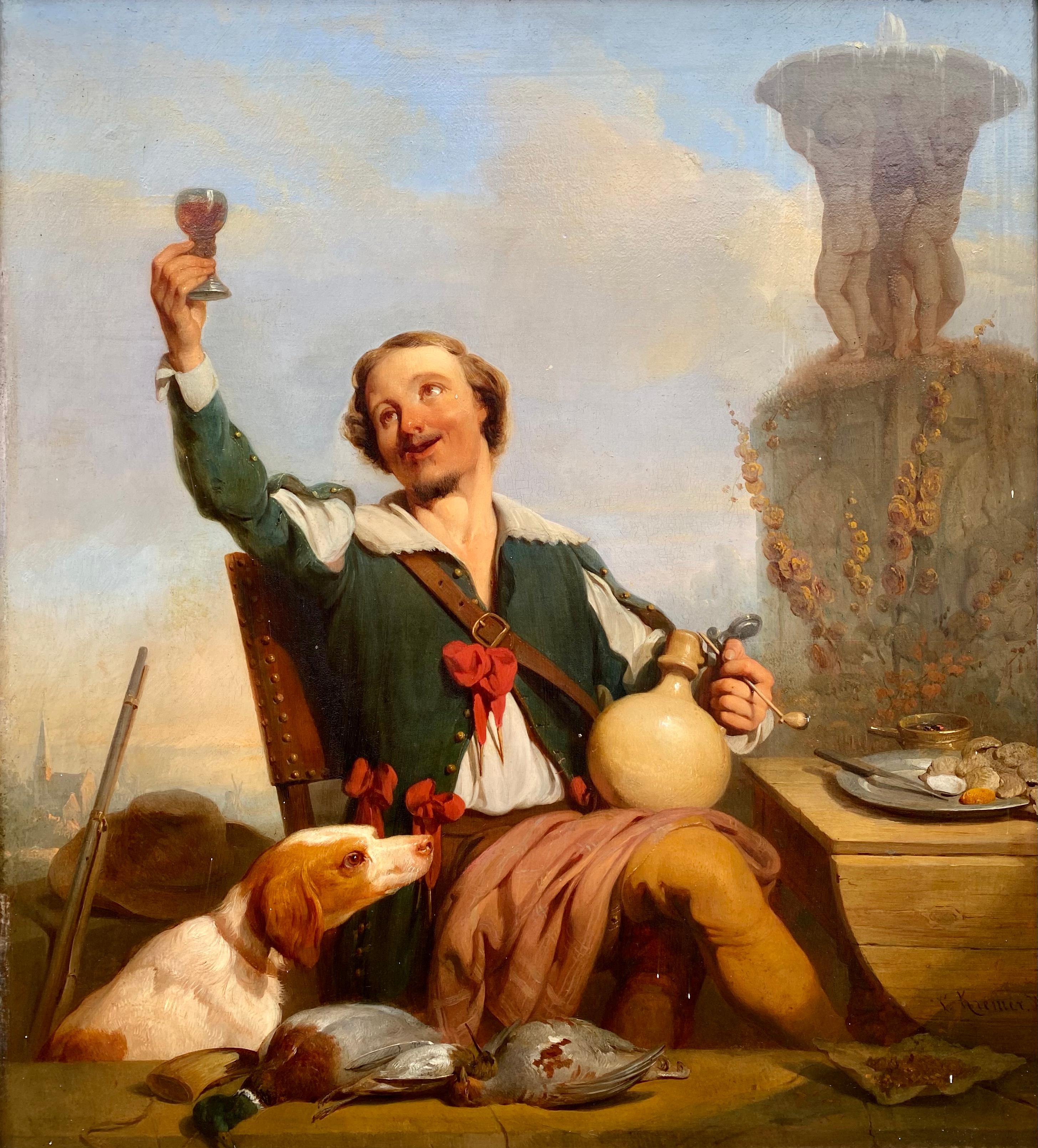 After a Good Hunt, Petrus Kremer, Antwerp 1801 – 1888, Belgian Painter, Signed - Painting by Kremer Petrus