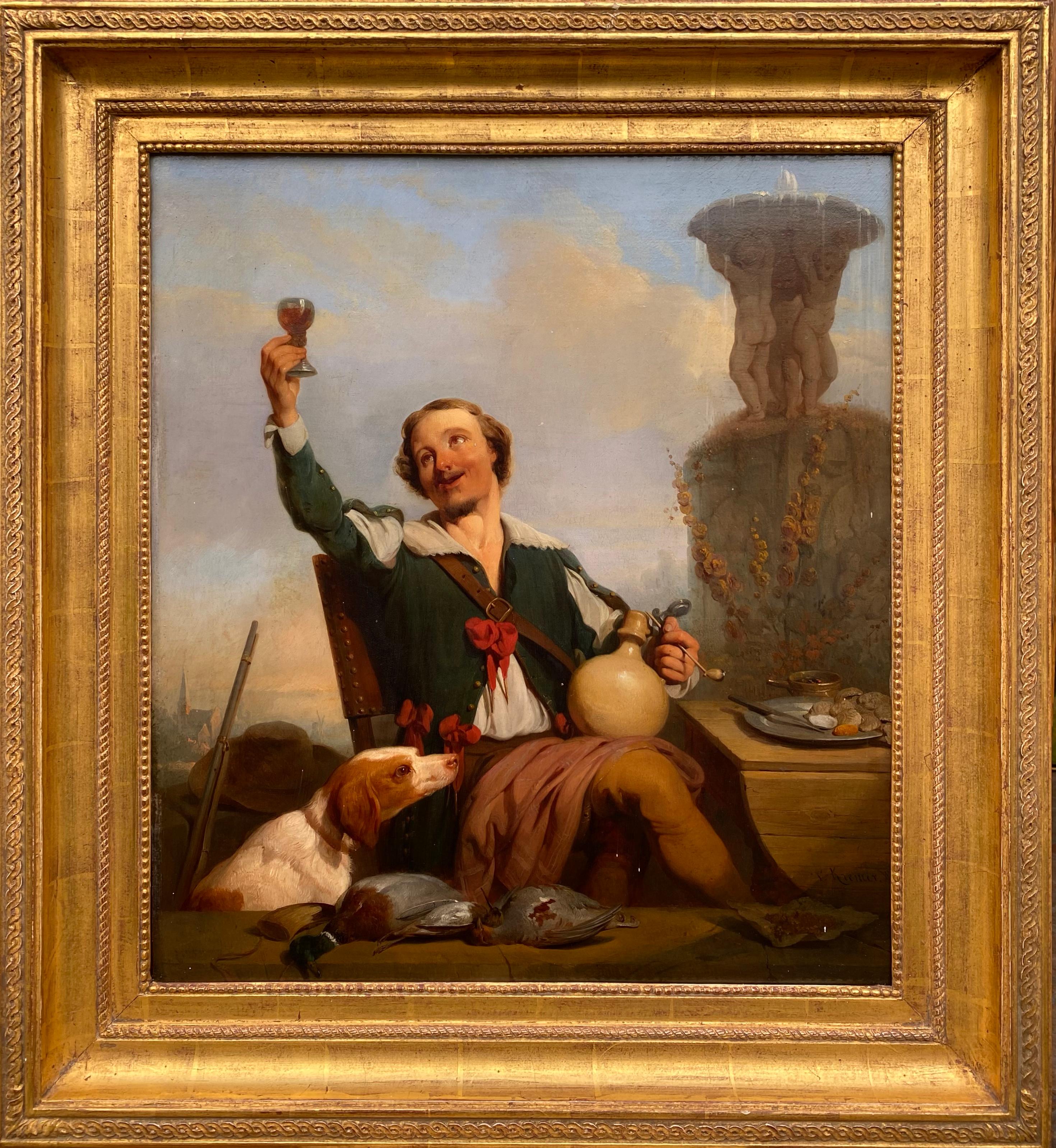 Après une bonne chasse, Petrus Kremer, Anvers 1801 - 1888, Peintre belge, Signé