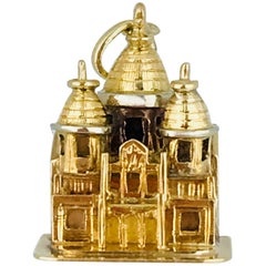 Kremlin Charm, for Bracelet or Pendant, Handmade, White and Yellow 14 Karat