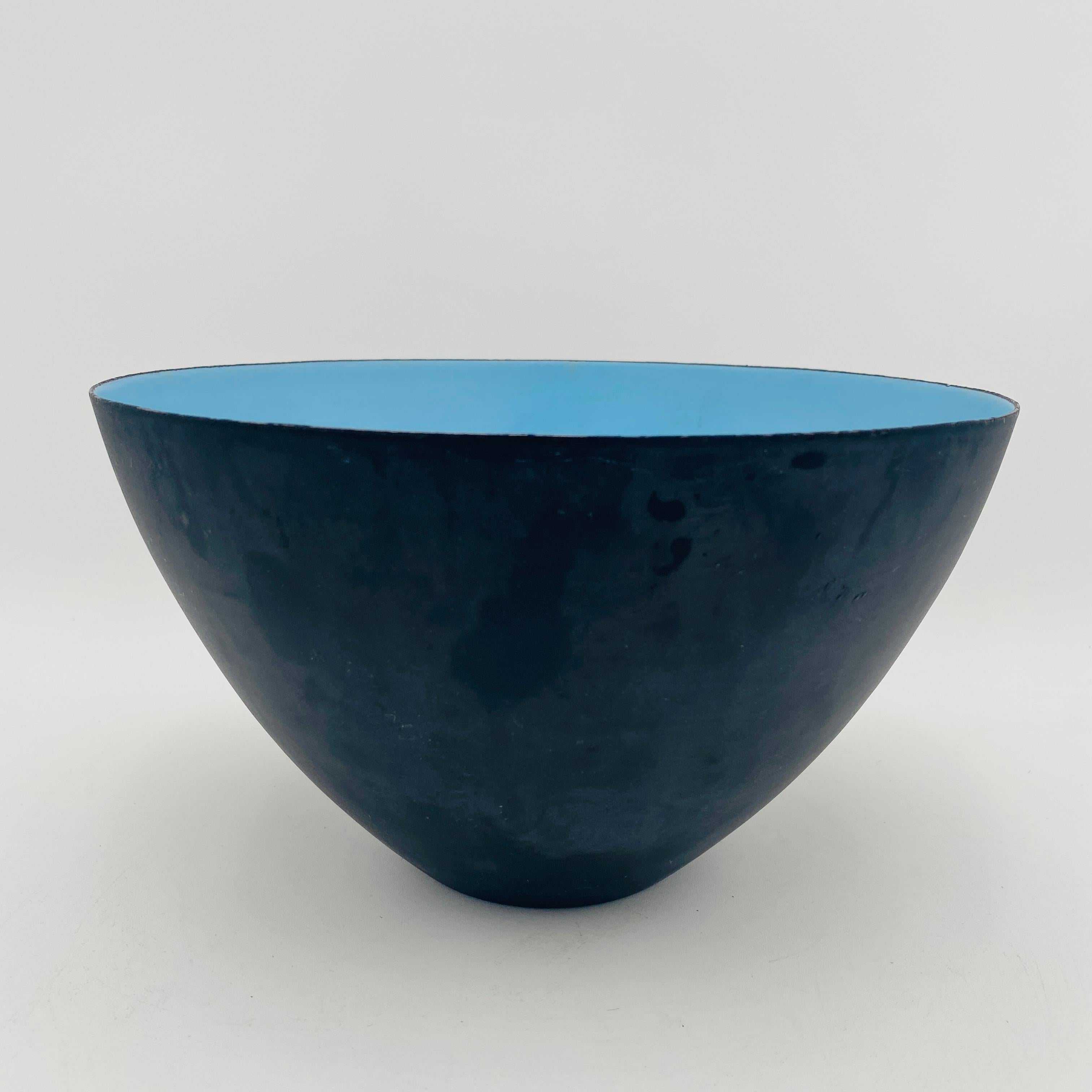 Mid-Century moderno Ciotola Krenit di Herbert Krenchel, smalto blu, Danimarca 1960 in vendita