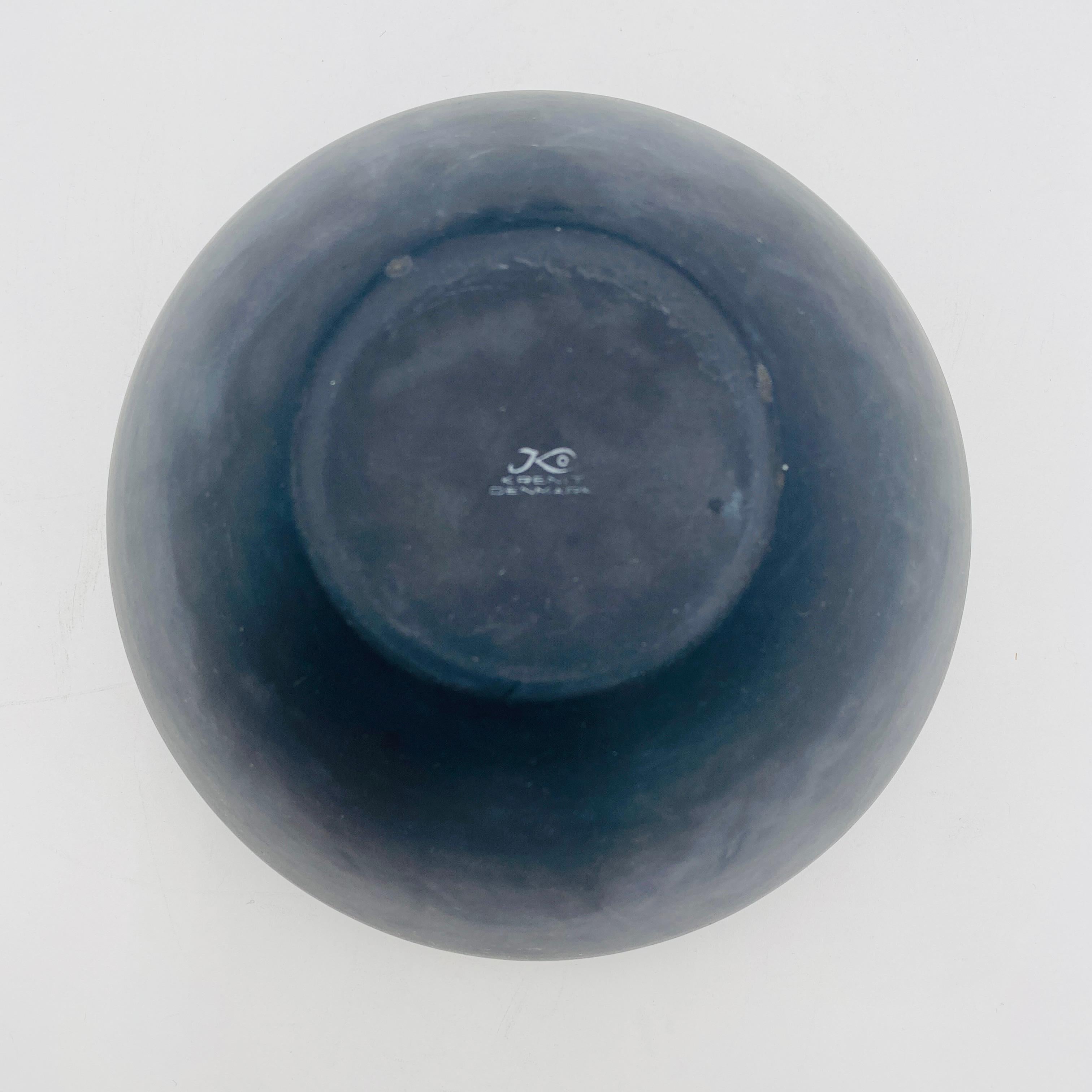 Metallo Ciotola Krenit di Herbert Krenchel, smalto blu, Danimarca 1960 in vendita