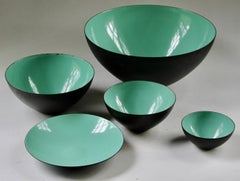 Krenit Bowls, 5 Original Turquoise Enamel, Herbert Krenchel Designed