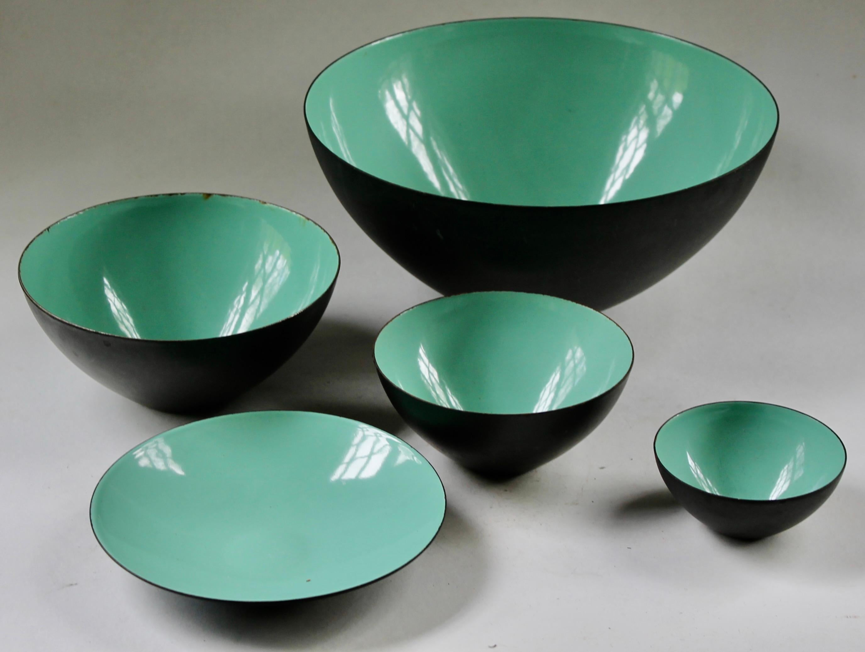 Danois Bols Krenit, 5 émail turquoise d'origine, conçus par Herbert Krenchel en vente
