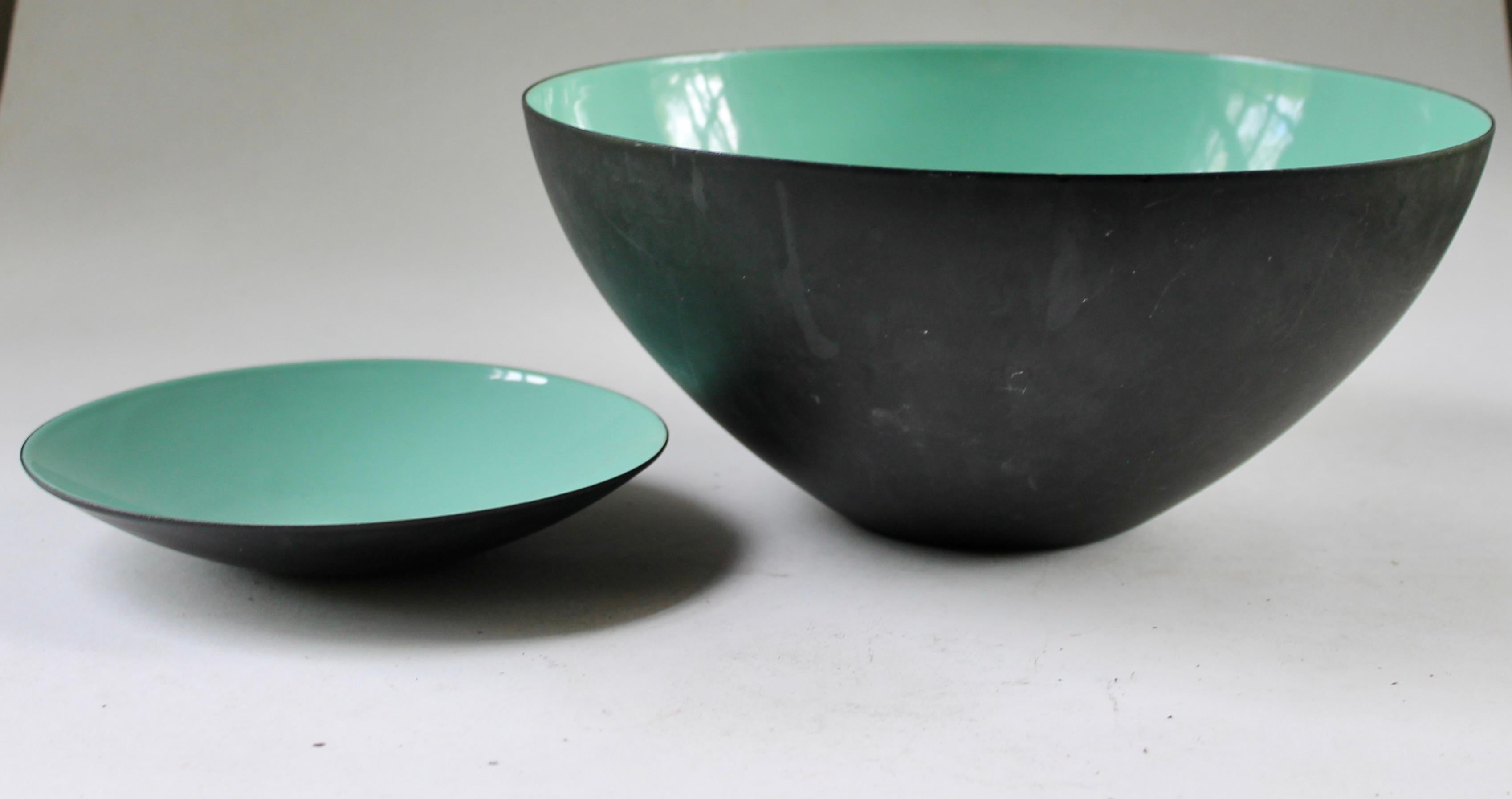 Krenit-Schalen, 5 Original-Schalen aus türkisfarbener Emaille, Herbert Krenchel entworfen im Zustand „Gut“ im Angebot in Sharon, CT