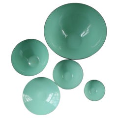 Krenit Bowls, 5 Original Turquoise Enamel, Herbert Krenchel Designed