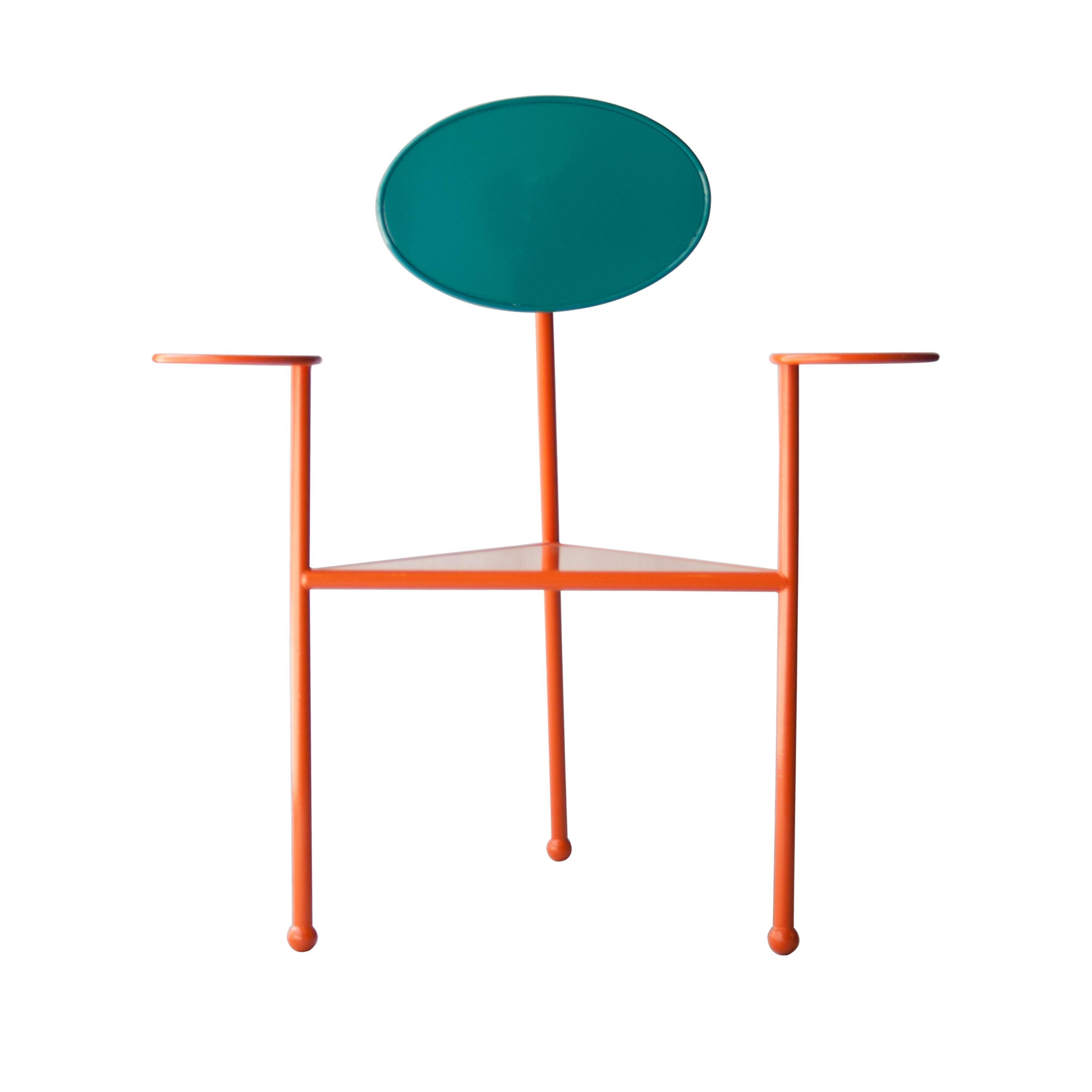 Two chairs designed by Kresta Design Studio. Steel structure lacquered in two colors.