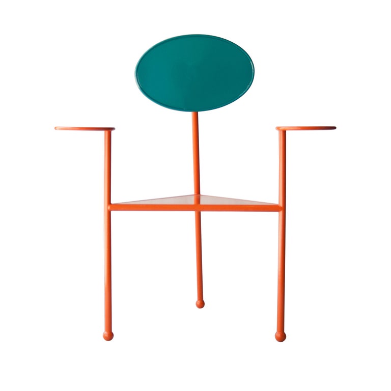 Two chairs designed by Kresta Design Studio. Steel structure lacquered in two colors.