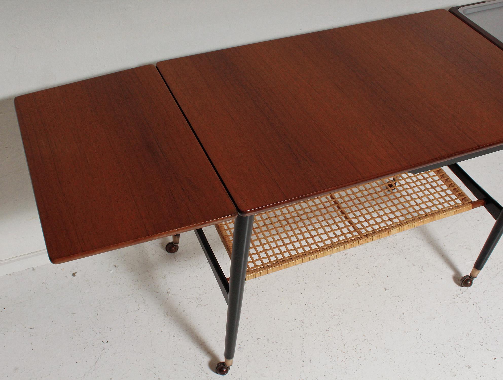 Mid-20th Century Kresten Buch Walnut and Rattan Drop-Leaf Hostess Table, 1960s Denmark