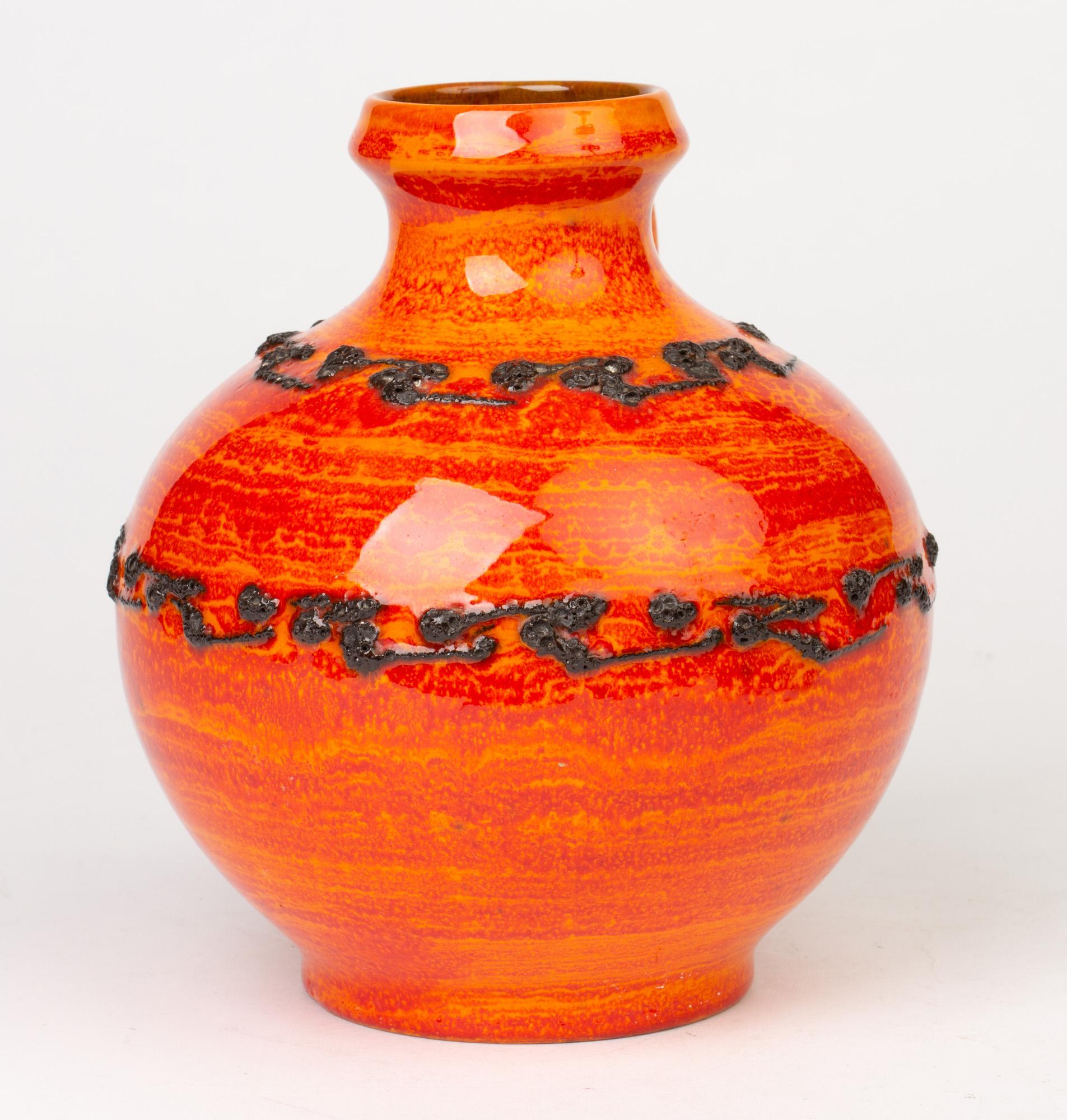 Mid Century West German Pottery Kreutz 60s 70s vintage red orange ceramic vase