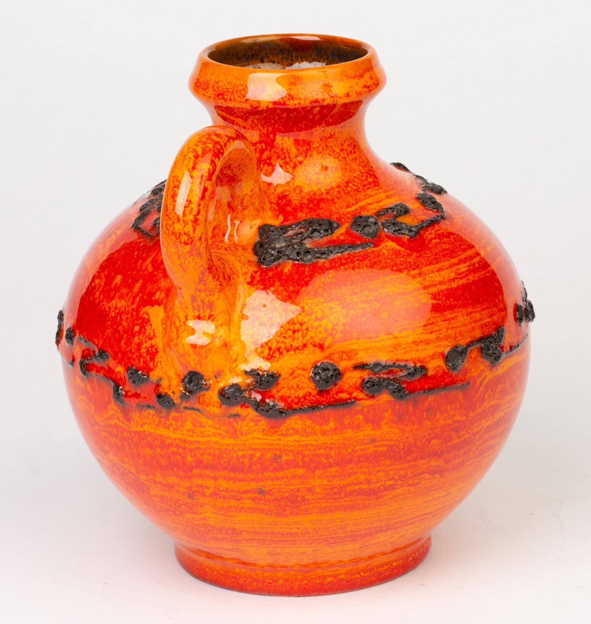 Mid Century West German Pottery Kreutz 60s 70s vintage red orange ceramic vase