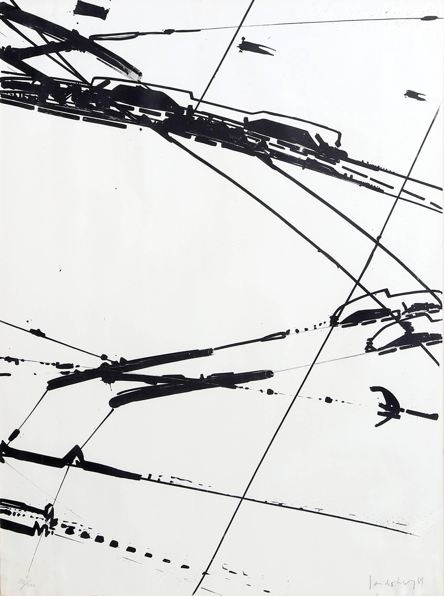 K.R.H. Sonderborg Abstract Print - Untitled, Black and White Abstract Lithograph, 1969