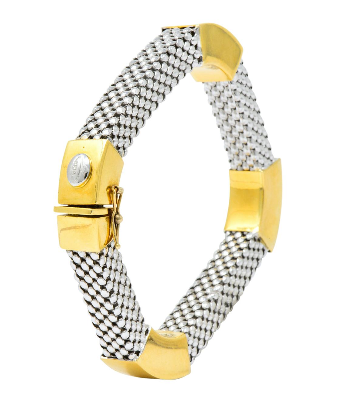 Kria 18 Karat Two-Tone Gold Italian Mesh Bangle Bracelets 3