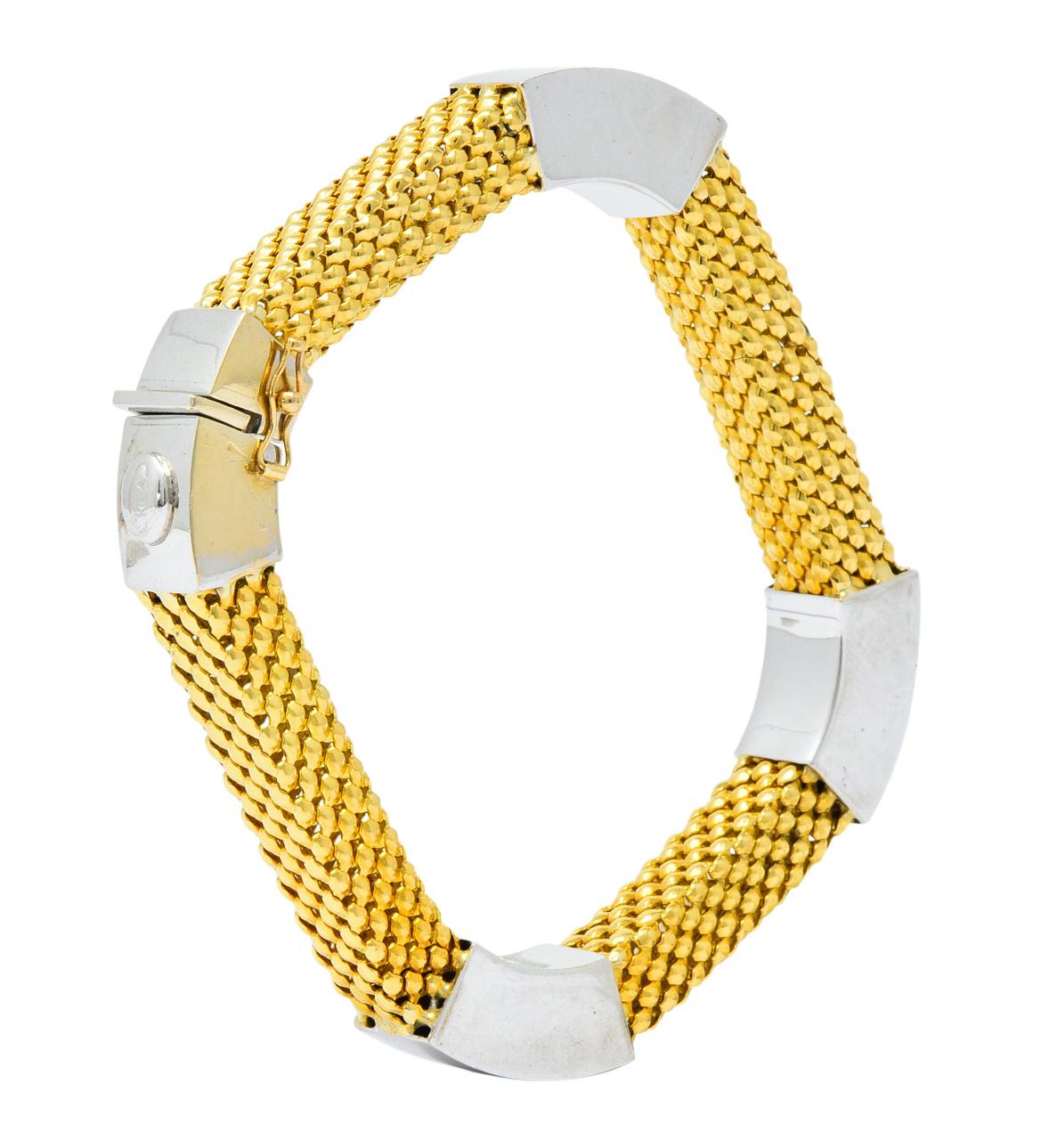 Modernist Kria 18 Karat Two-Tone Gold Italian Mesh Bangle Bracelets