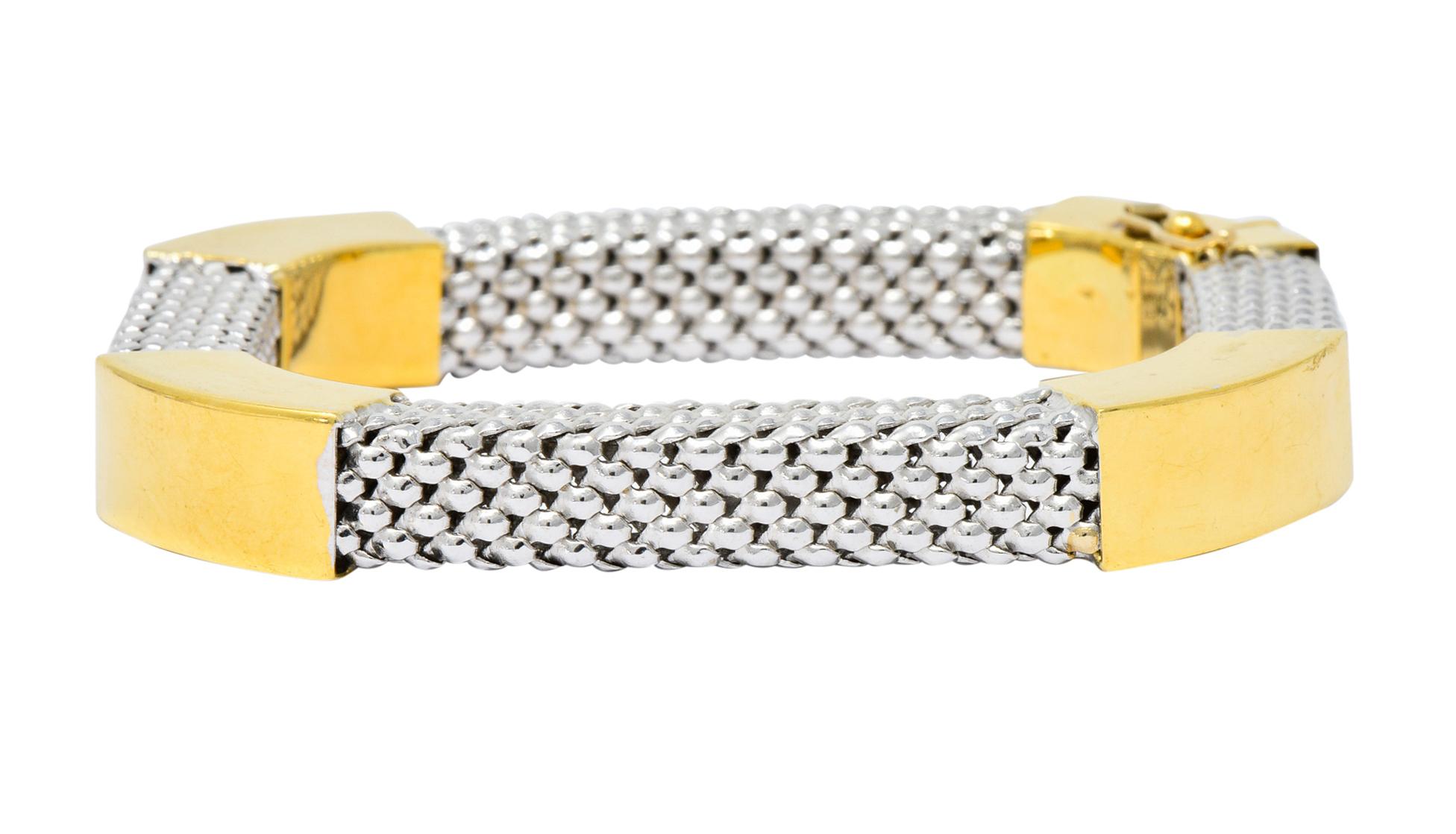 Kria 18 Karat Two-Tone Gold Italian Mesh Bangle Bracelets In Excellent Condition In Philadelphia, PA