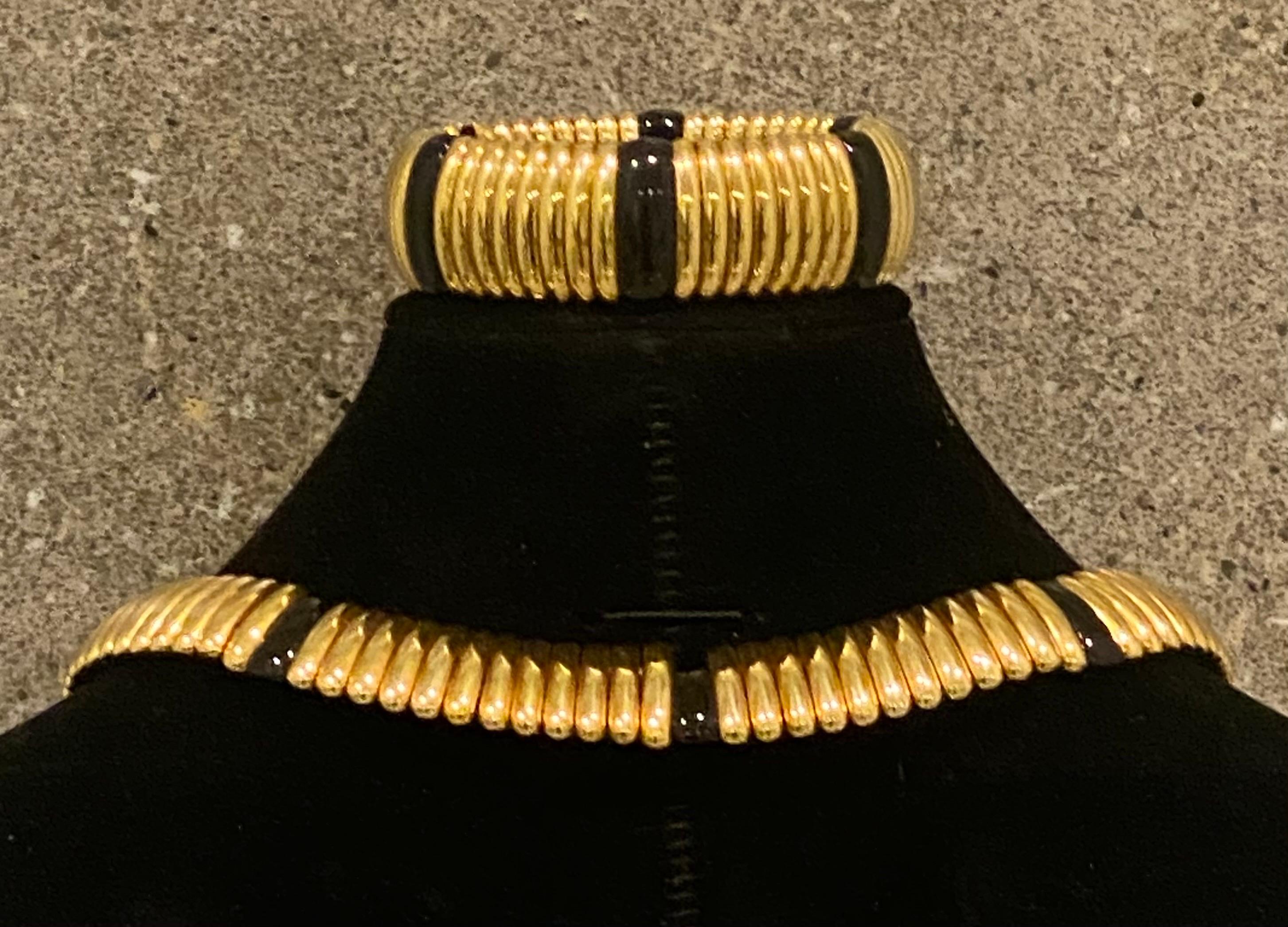 Kria Gioielli Italian 18K Yellow Gold & Onyx Necklace & Bracelet Set For Sale 2