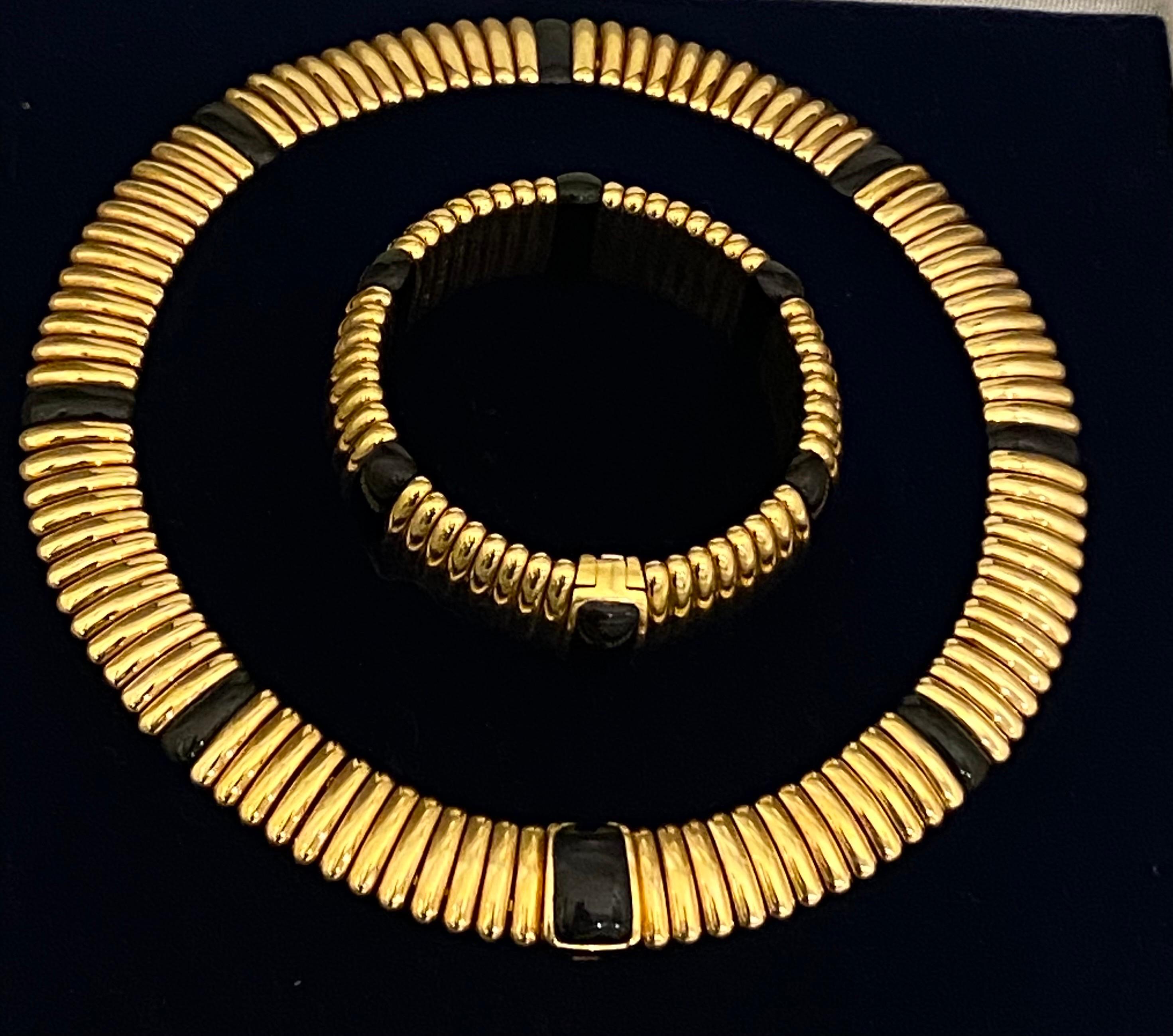Kria Gioielli Italian 18K Yellow Gold & Onyx Necklace & Bracelet Set For Sale 3