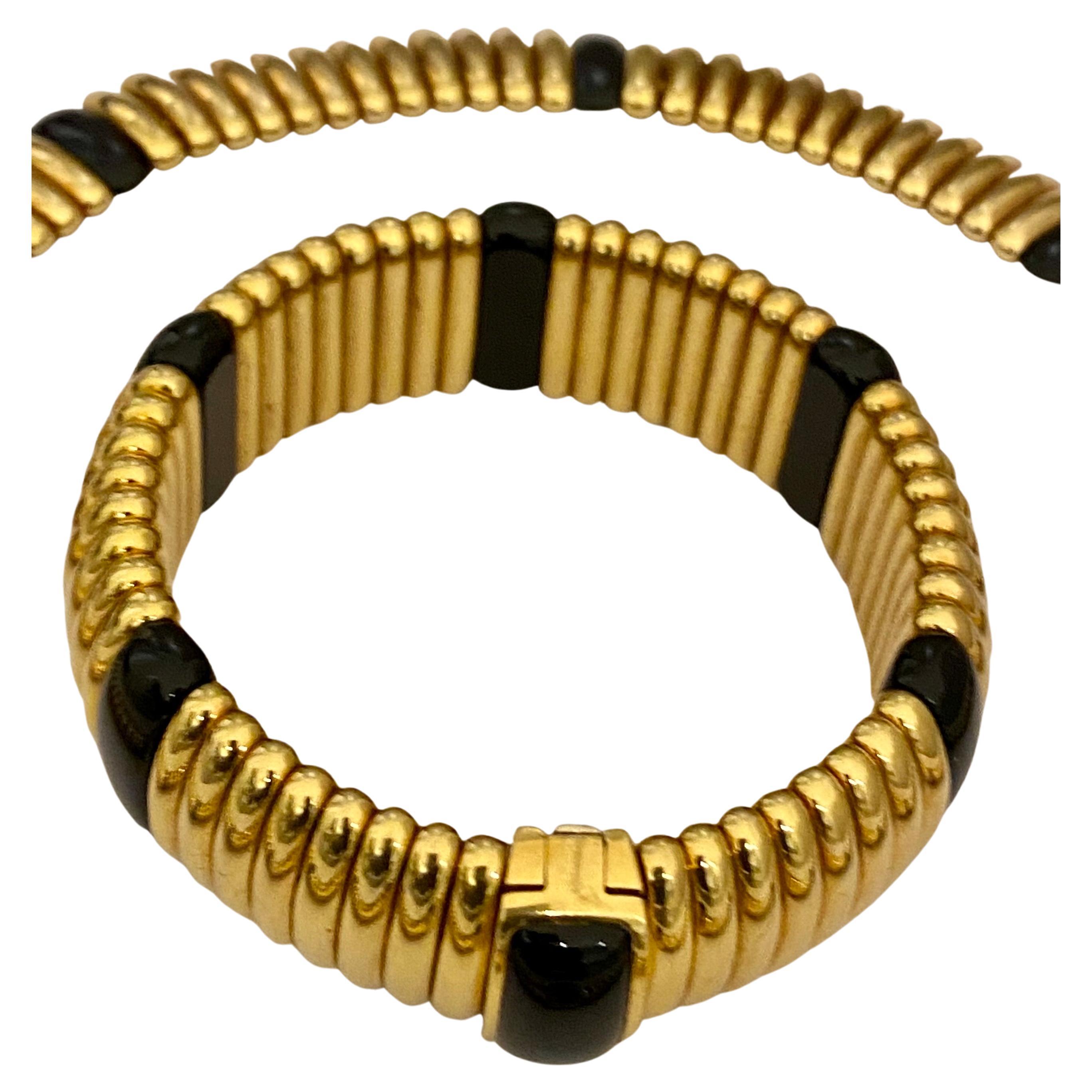 KRIA Gioielli Italian 18K Gelbgold & Onyx Halskette & Armband Set im Zustand „Hervorragend“ im Angebot in Kenley surrey, GB