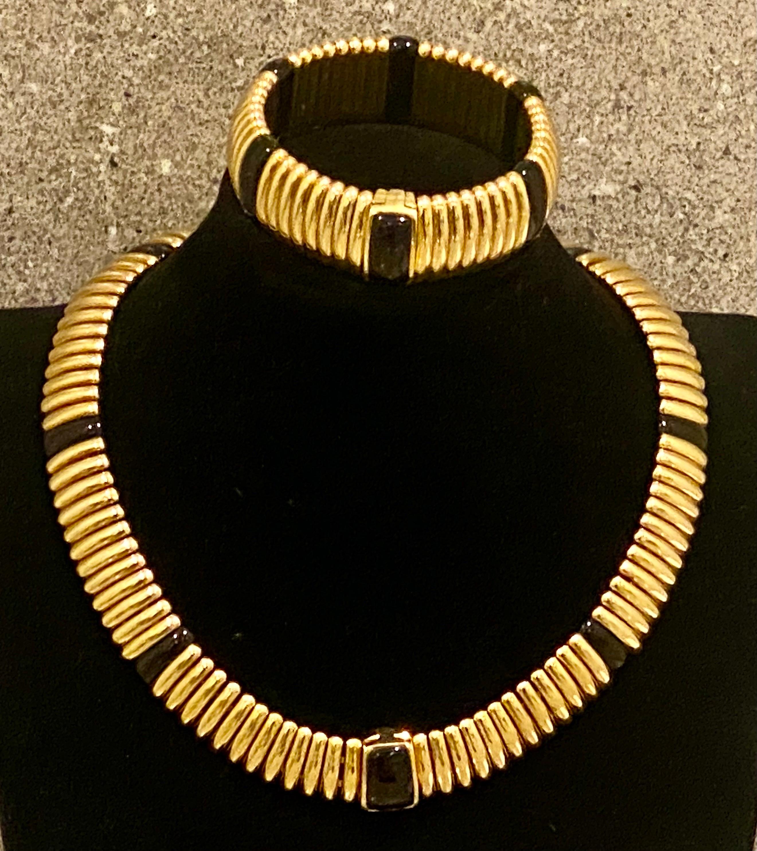 Kria Gioielli Italian 18K Yellow Gold & Onyx Necklace & Bracelet Set In Excellent Condition For Sale In Kenley surrey, GB
