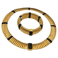 Kria Gioielli Italian 18K Yellow Gold & Onyx Necklace & Bracelet Set