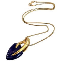 Kria Lapis Lazuli in 18 Karat Yellow Gold Setting and 18 Karat Snake Chain