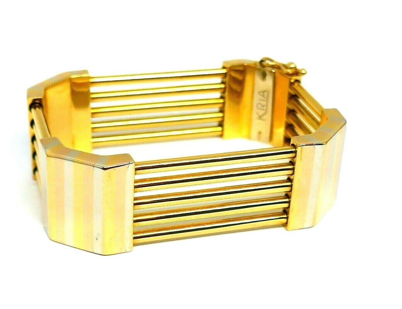 KRIA Tri-Tone Gold Geometrical Rectangular Bracelet In Excellent Condition In Beverly Hills, CA