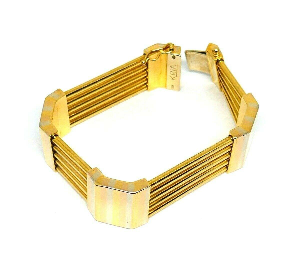 Women's or Men's KRIA Tri-Tone Gold Geometrical Rectangular Bracelet
