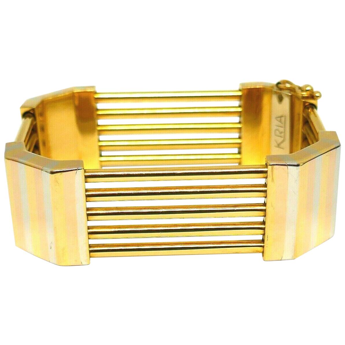 KRIA Tri-Tone Gold Geometrical Rectangular Bracelet