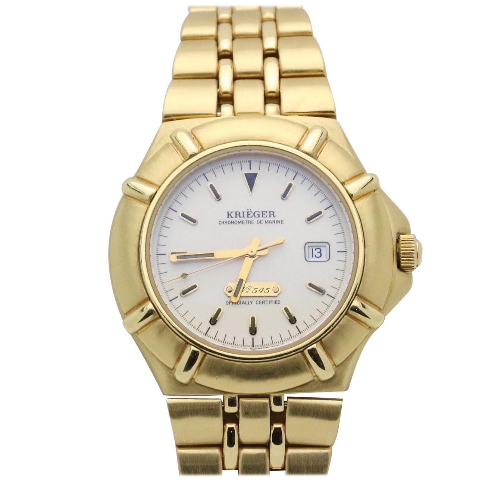 Krieger Watch K929 18 Karat Yellow Gold De Marine Limited Edition Chronometre For Sale