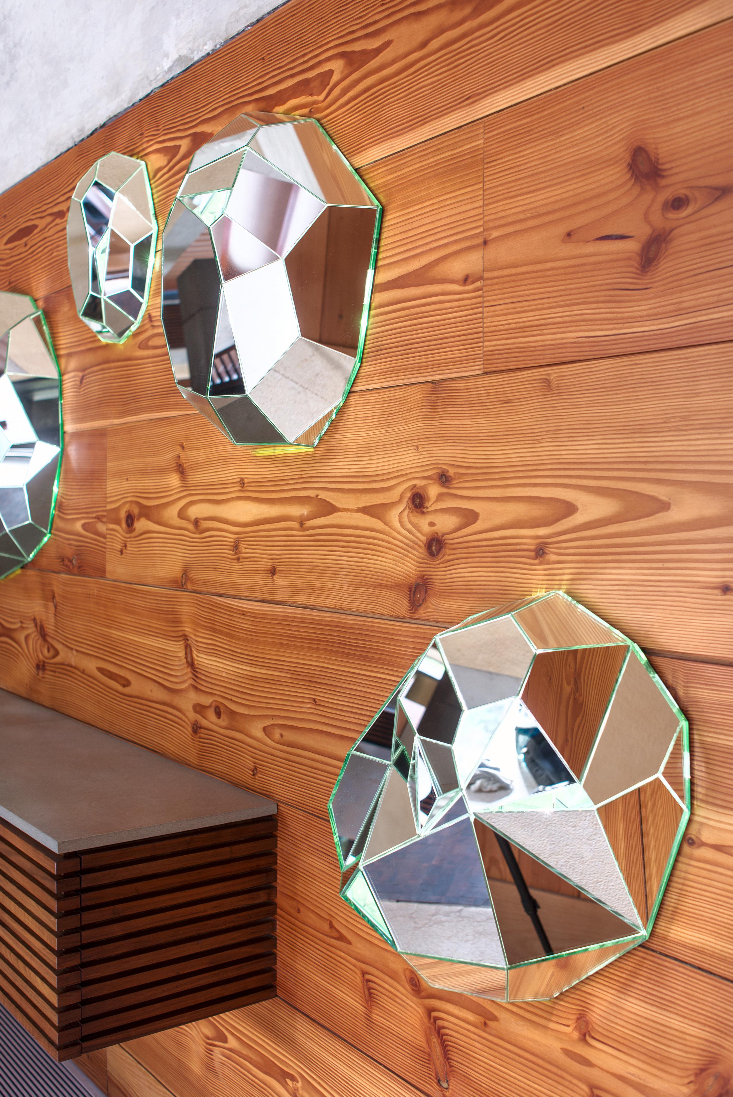Modern Kriptomights Mirror Glass Faceted Lighting Wall Installation For Sale