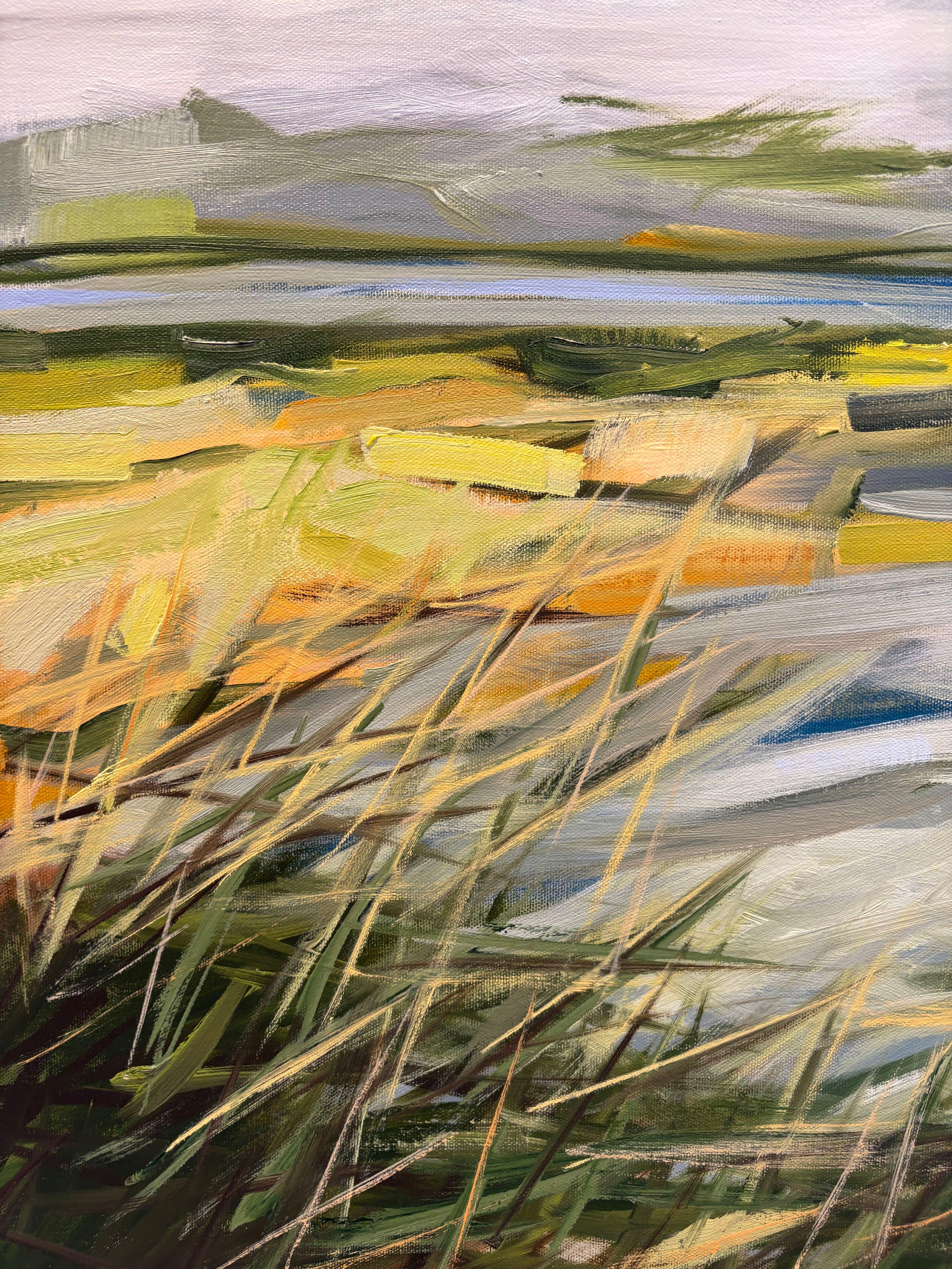 Hautes eaux ; printemps, paysage de zones humides Peinture à l'huile, 2025 - Gris Landscape Painting par Kris Ekstrand