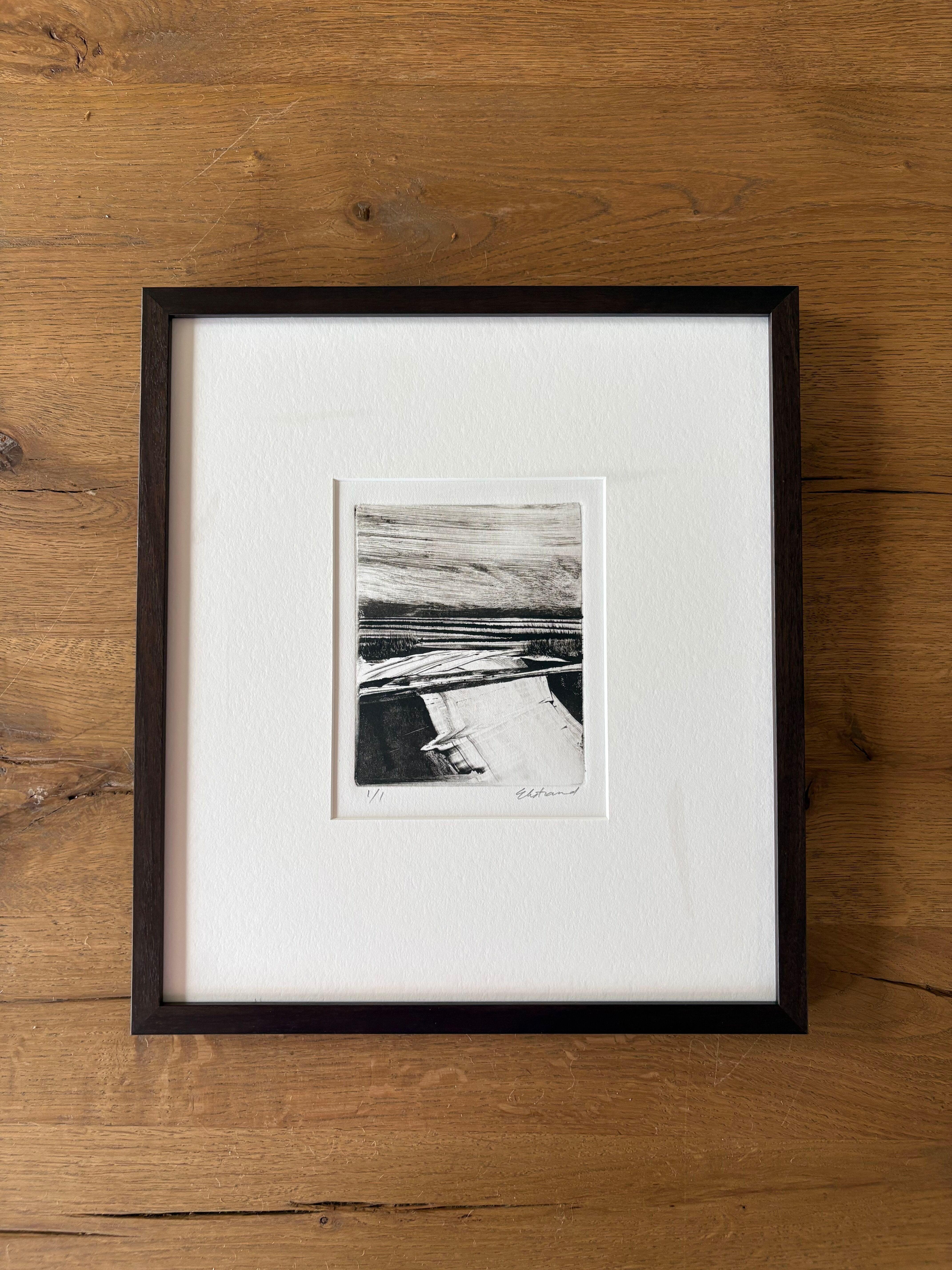 Antique Lands III, Black and White, Wetlands Landscape, Framed Monotype, 1/1 - Print by Kris Ekstrand