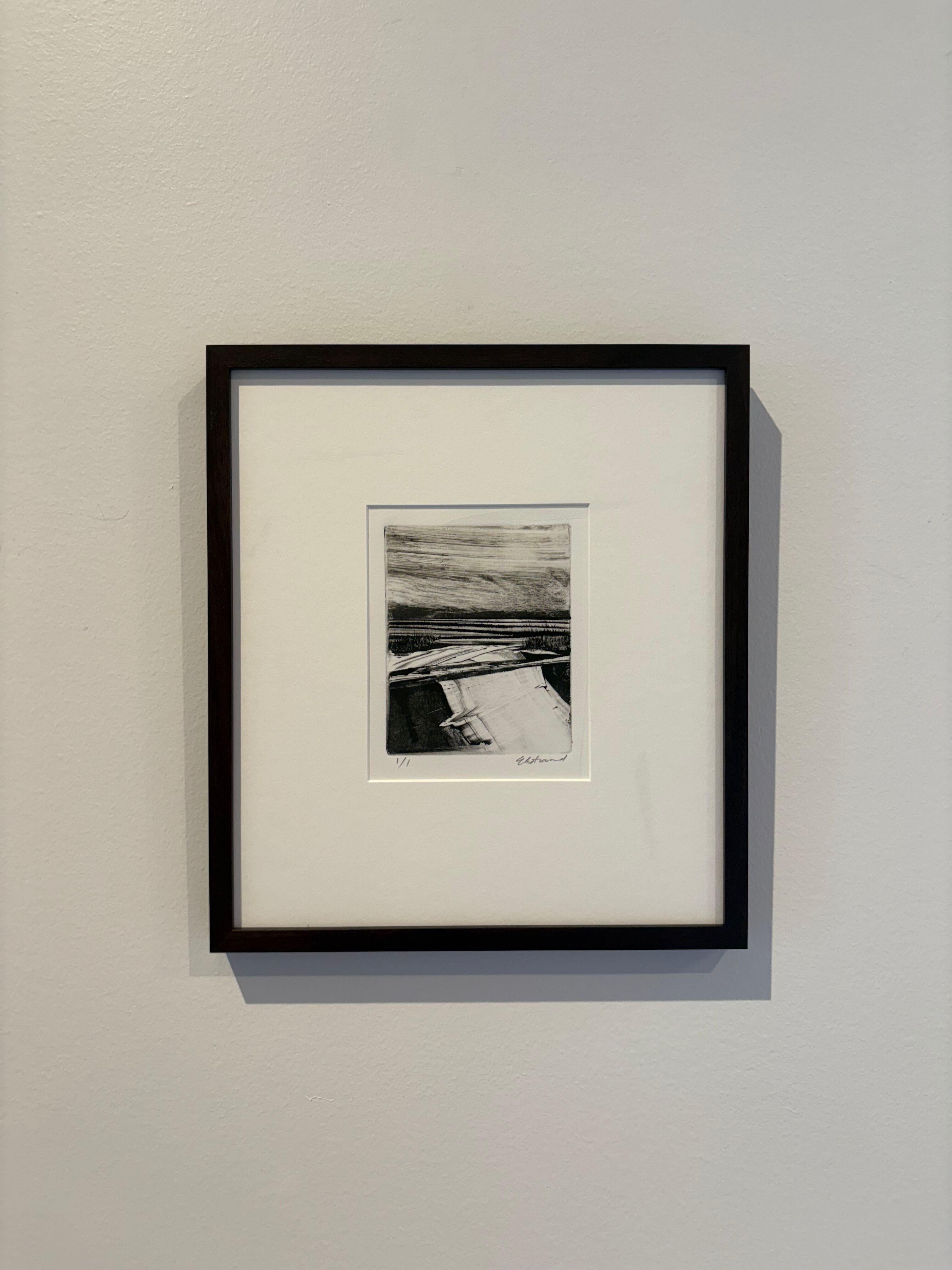Antique Lands III, Black and White, Wetlands Landscape, Framed Monotype, 1/1 For Sale 1