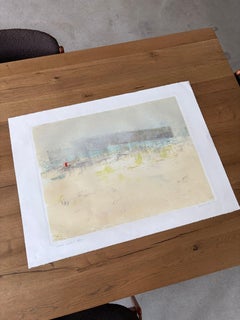 Coulee Waters Edge, Abstract Marshland Landscape Monotype Print, 2024