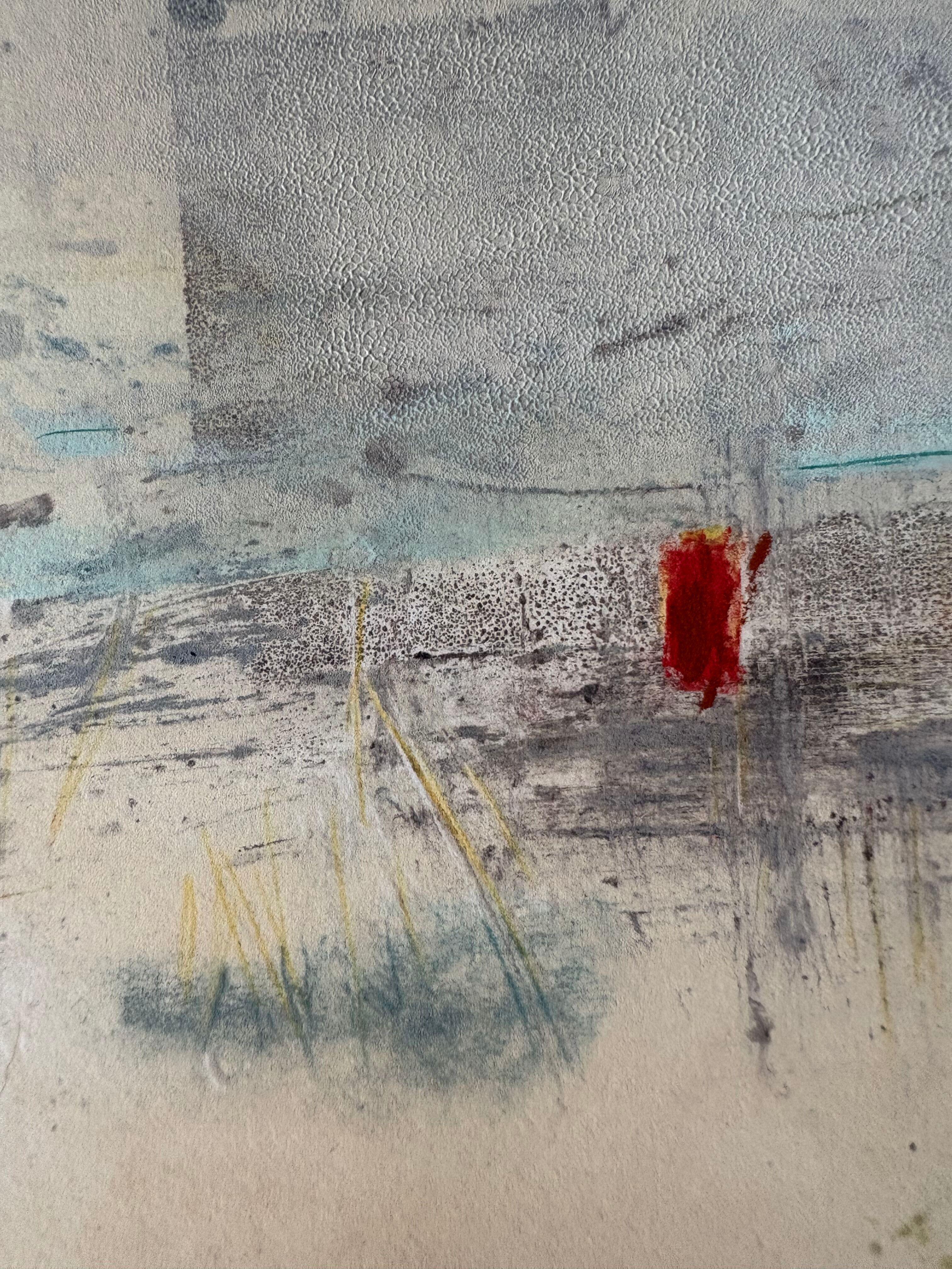 Dieser stimmungsvolle Landschaftsmonotypie-Druck von Kris Ekstrand zeigt eine Küstenlandschaft im pazifischen Nordwesten. Passepartout und Signatur des Künstlers, 1/1 Original.

Kris' Blick auf die Naturlandschaften um sie herum ist eine Einladung