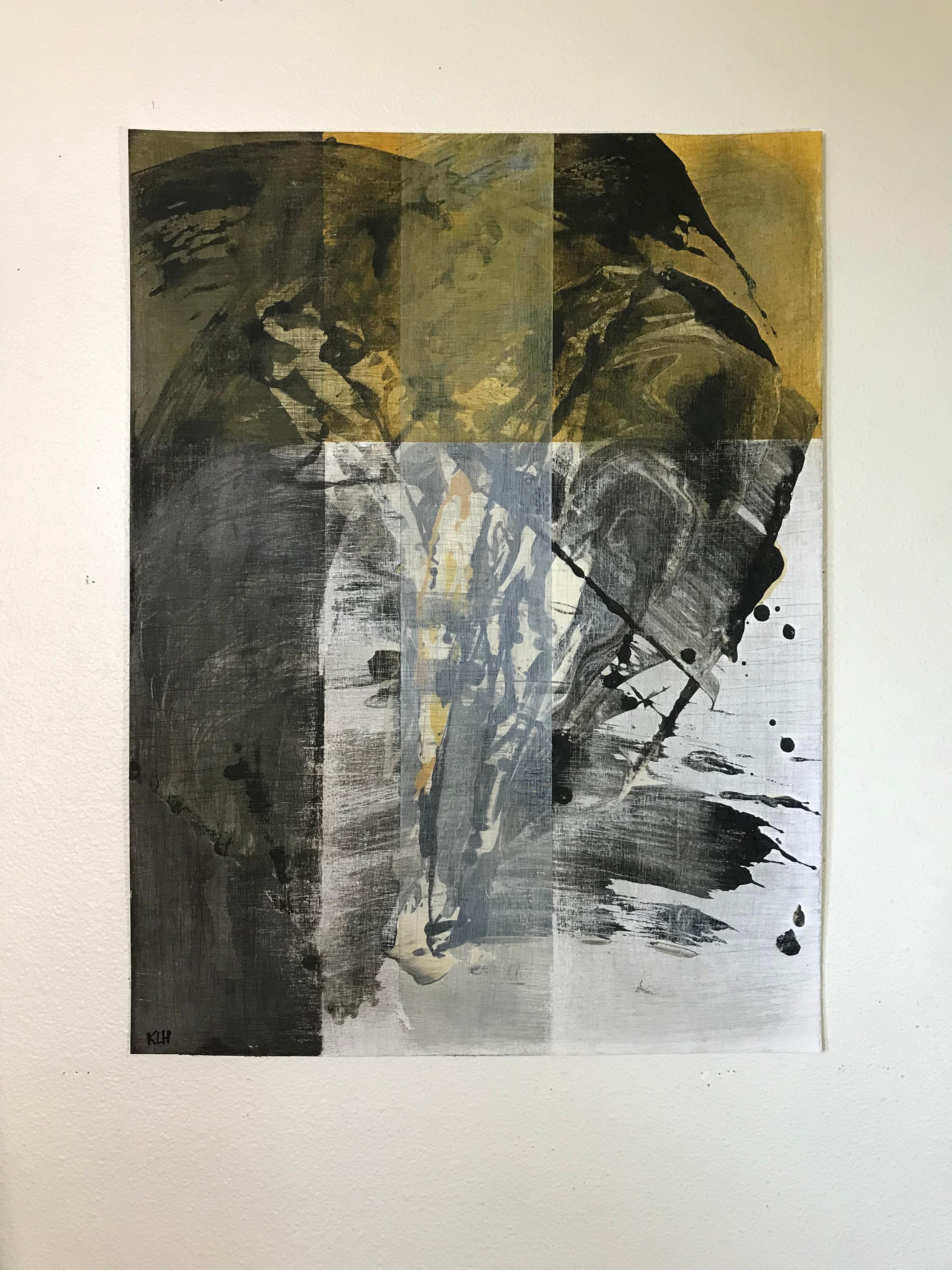 <p>Artist Comments<br>Artist Kris Haas builds her compositions intuitively as she creates modern distressed abstracts. In this piece, Kris forms different shades of translucent blocks that fit cohesively to each other. Wide strokes of black peeking