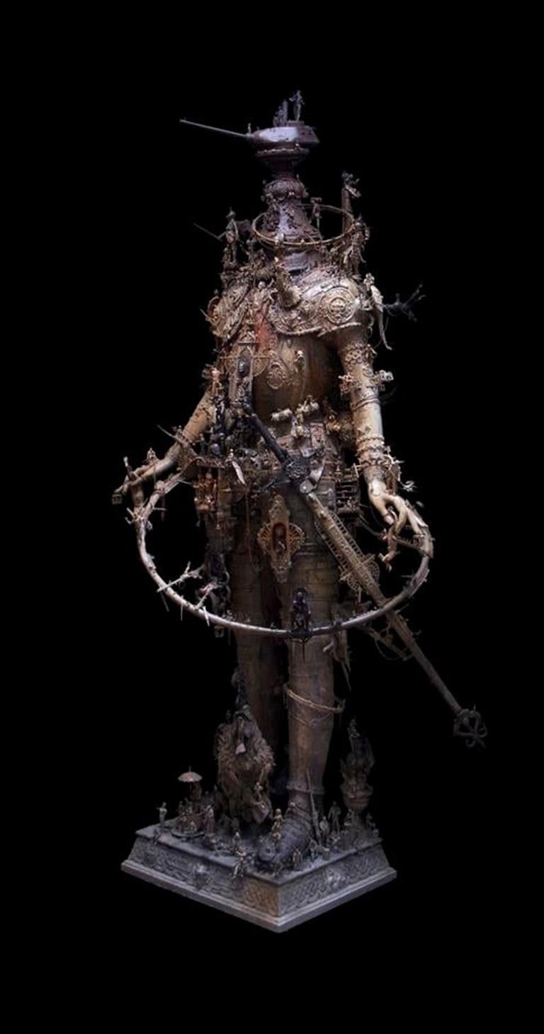 Ferdinand von Howlitzerhead, 2014

Oftentimes appearing as unorthodox altarpieces, Kris Kuksi's sculptural wall works have been heralded for their superabundance of detail and narrative – as several theatrical microcosms may converge to produce one