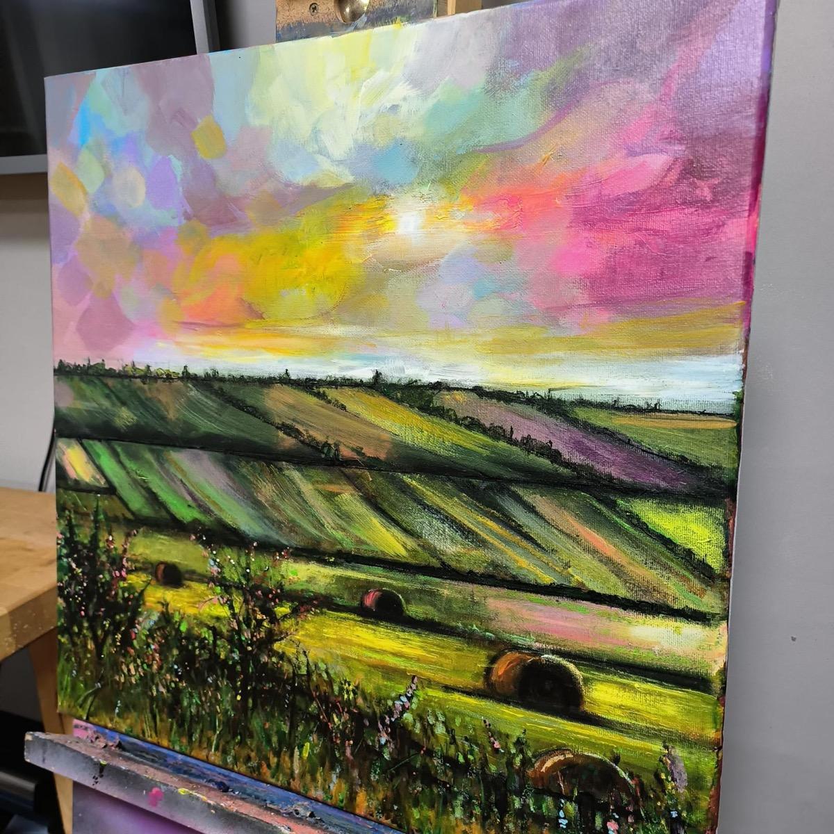 Spring Fields - 1, Cotswolds, Original painting, Countryside, Rural - Painting by Kris McKinnon