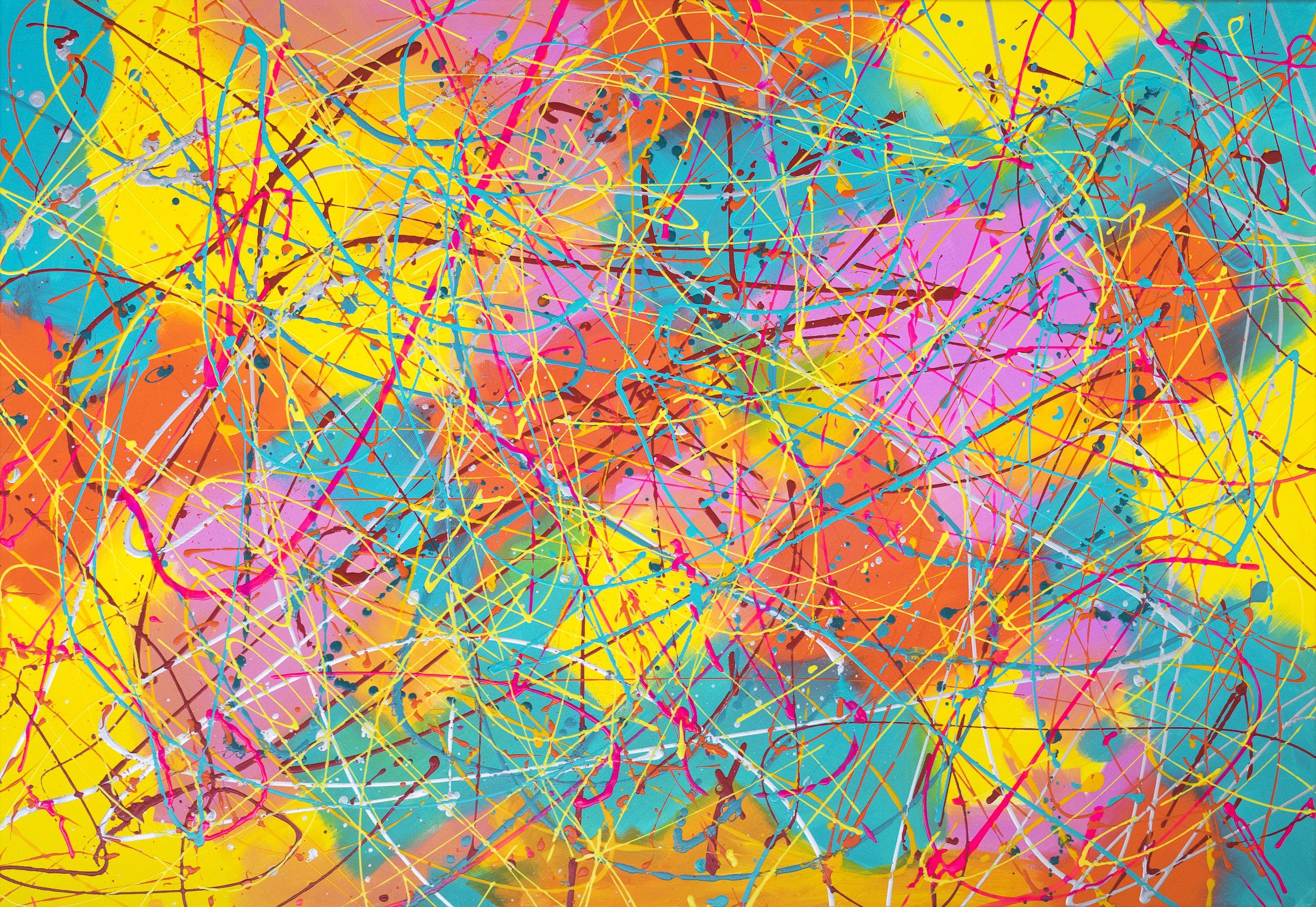 Abstract Painting di Kris Mercer - Lets Party, Pittura, Acrilico su tela